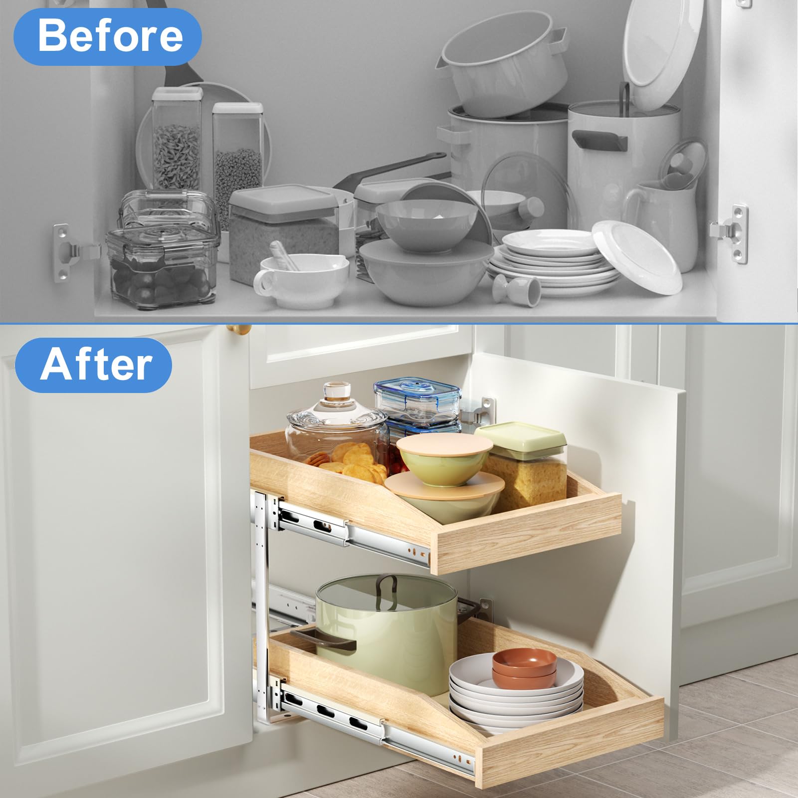 LOVMOR 2-Tier Soft Close Pull Out Cabinet Organizer 13.5