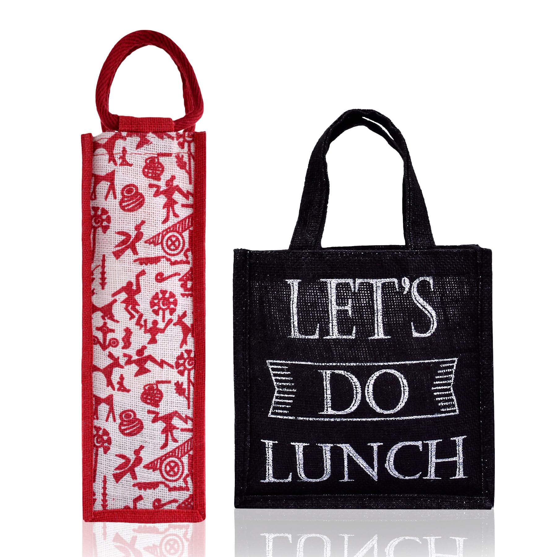 Kuber Industries Insulated Lunch Bag & Water Bottle Holder Combo Set - Reusable Jute Lunch Tote & Bottle Organizer for Office, School, Picnic & Travel - Set of 2 (Multi-Color)