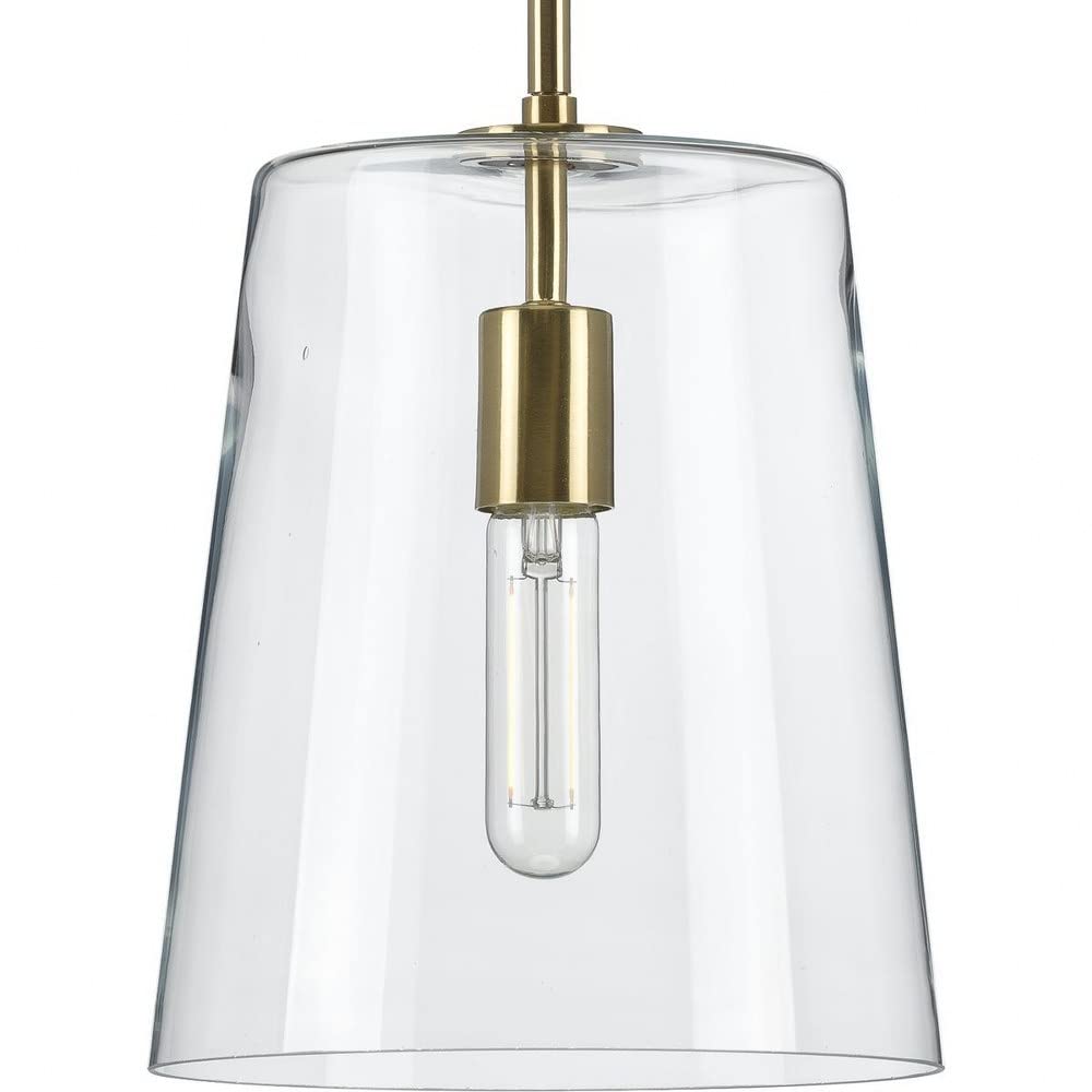 Clarion Collection 1-Light Clear Glass Coastal Pendant Light in Satin Brass - Perfect for Kitchen Island, Dining Room, and Entryway Lighting