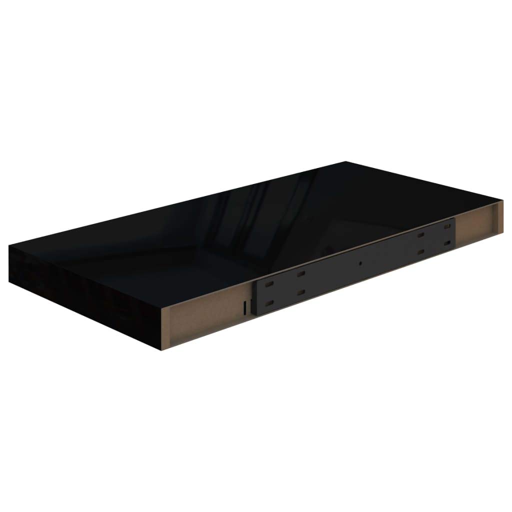 Floating Shelves Wall Mounted - Modern Decorative Wall Shelves for Bedroom & Living Room - High Gloss Black MDF Floating Shelf 19.7