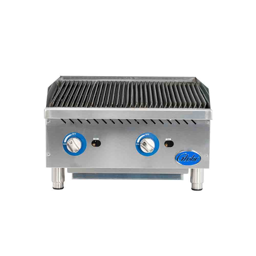 Globe GCB24G CR 24-Inch Gas Countertop Charbroiler with 2 Radiant Burners – Perfect for Restaurants, Diners, and Commercial Kitchens