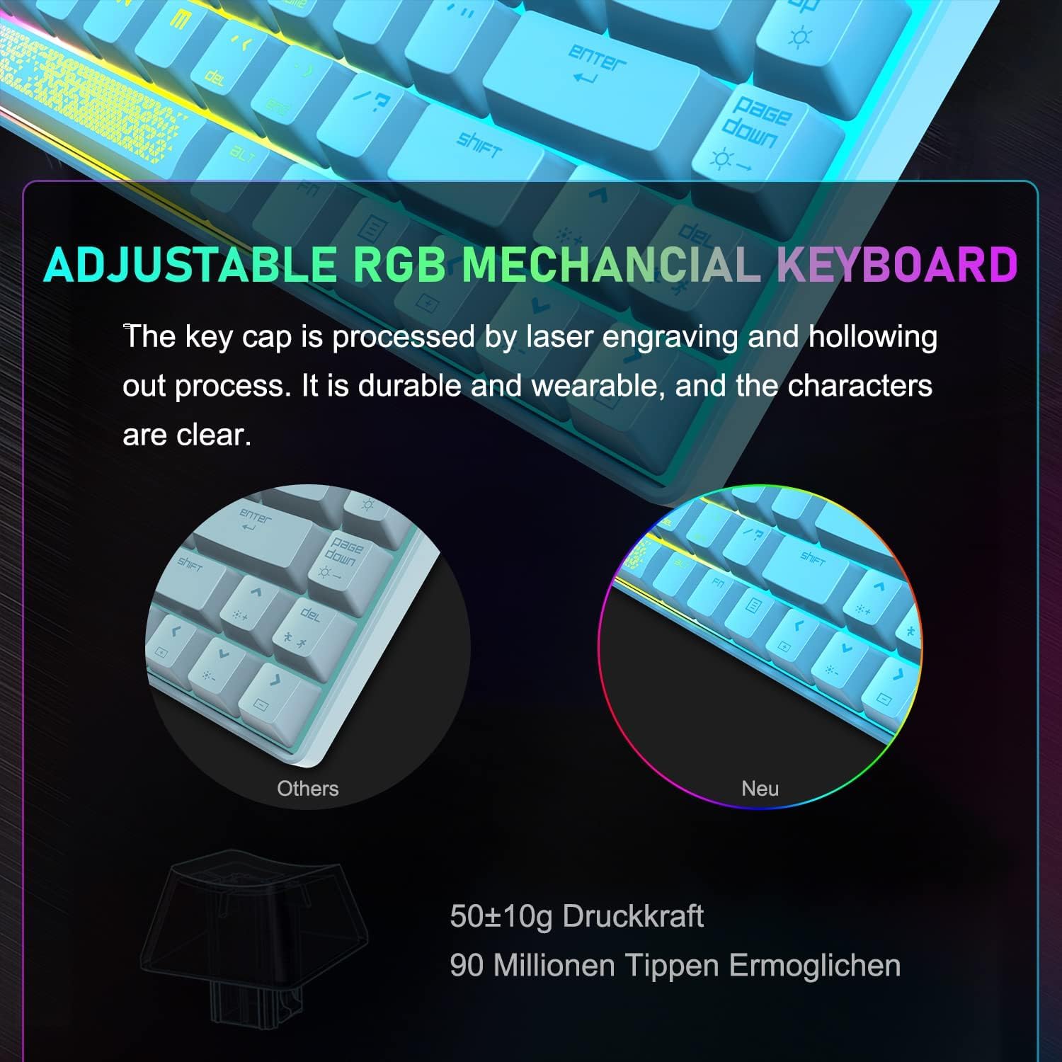 LexonElec KM614 65% RGB Mechanical Keyboard & Mouse Combo for Gaming & Office - Blue Switch