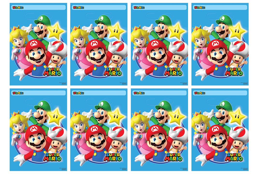 Super Mario Brothers Themed Plastic Party Favor Bags - 8 Pack | Perfect for Birthday Parties, Game Nights & Themed Events