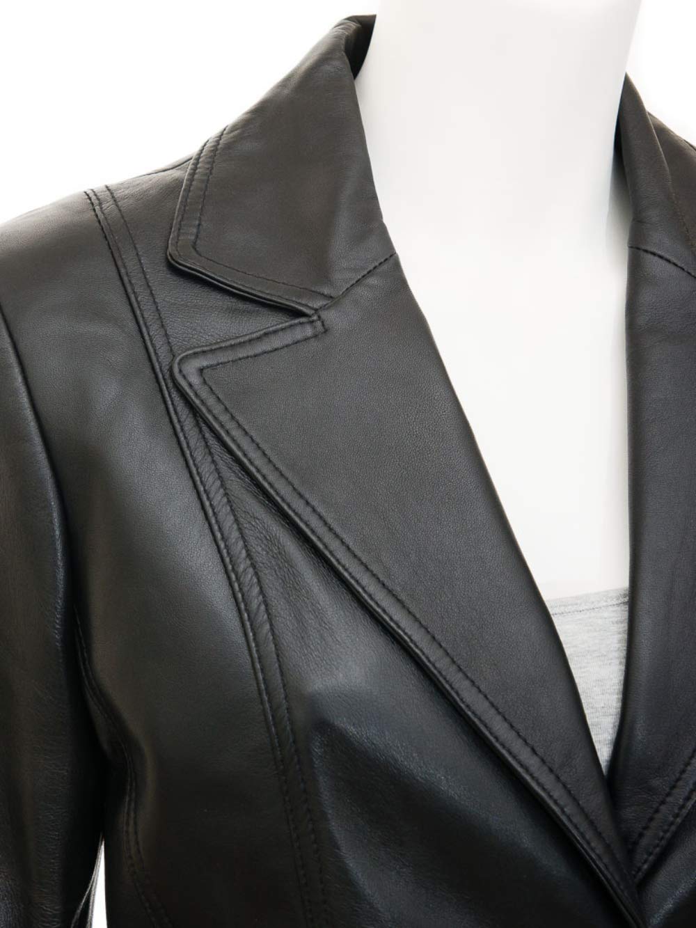 Premium Women's Black Lambskin Leather Blazer Jacket - Slim Fit Fashion Coat for Office, Business, and Evening Occasions