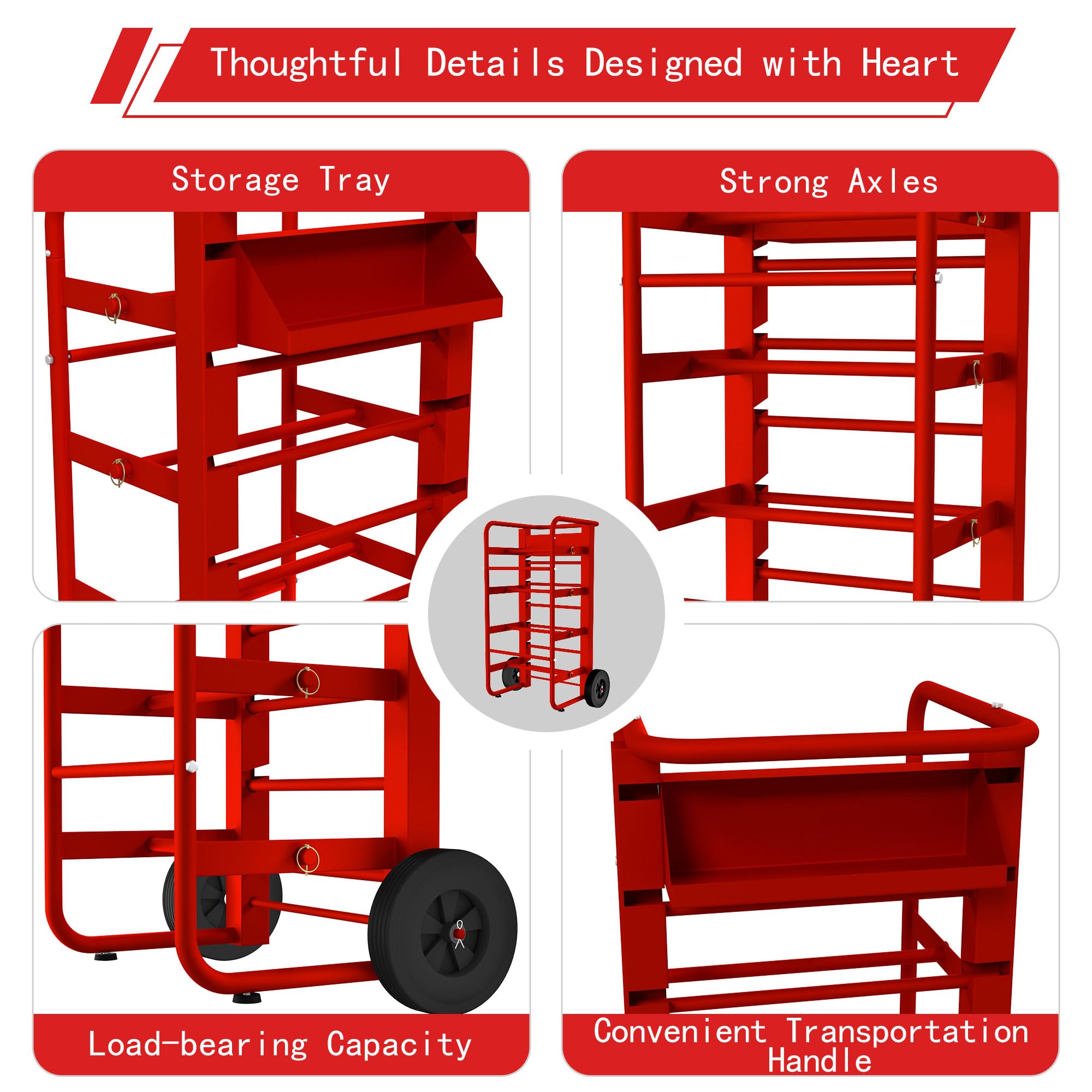 Heavy Duty 11-Rod Wire Spool Rack with Wheels & Storage Box - Mobile Cable Holder for Electricians, Workspaces & DIY Projects - Efficient Wire Management Solution (Red)