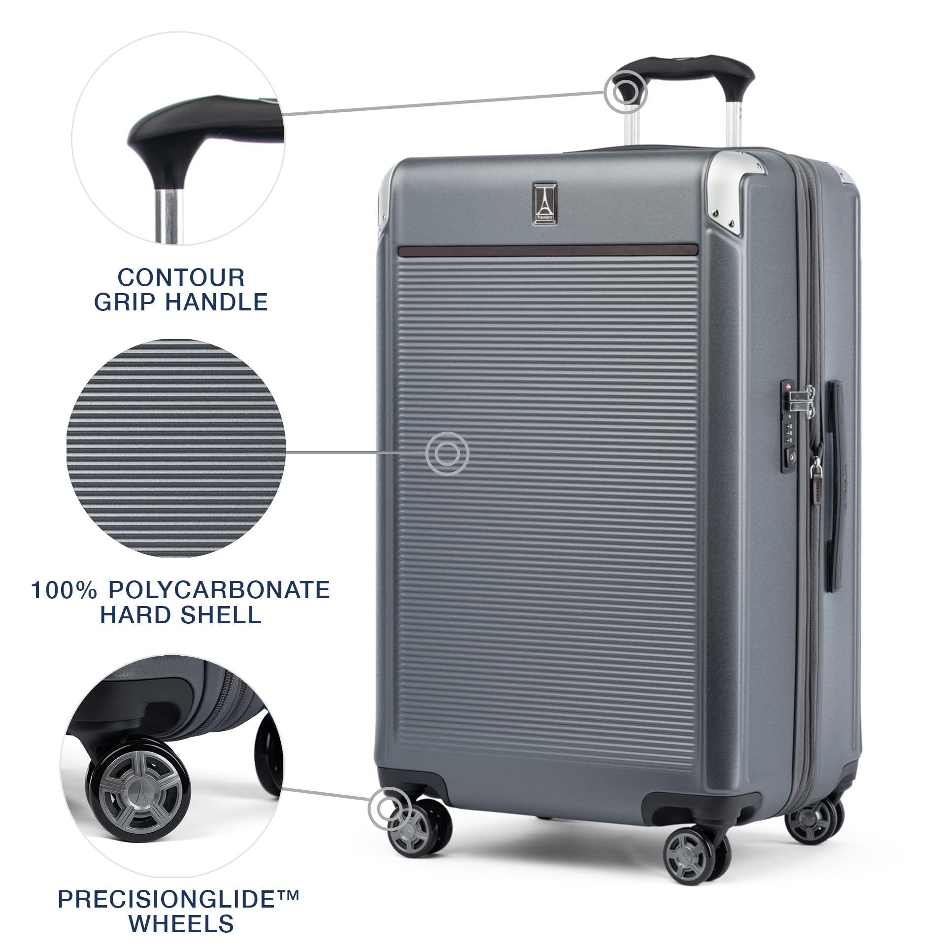 Travelpro Platinum Elite 28-Inch Expandable Hardside Checked Luggage with 8 Spinner Wheels & TSA Lock - Durable Polycarbonate Hard Shell Suitcase in Vintage Grey - Perfect for International Travel & Business Trips