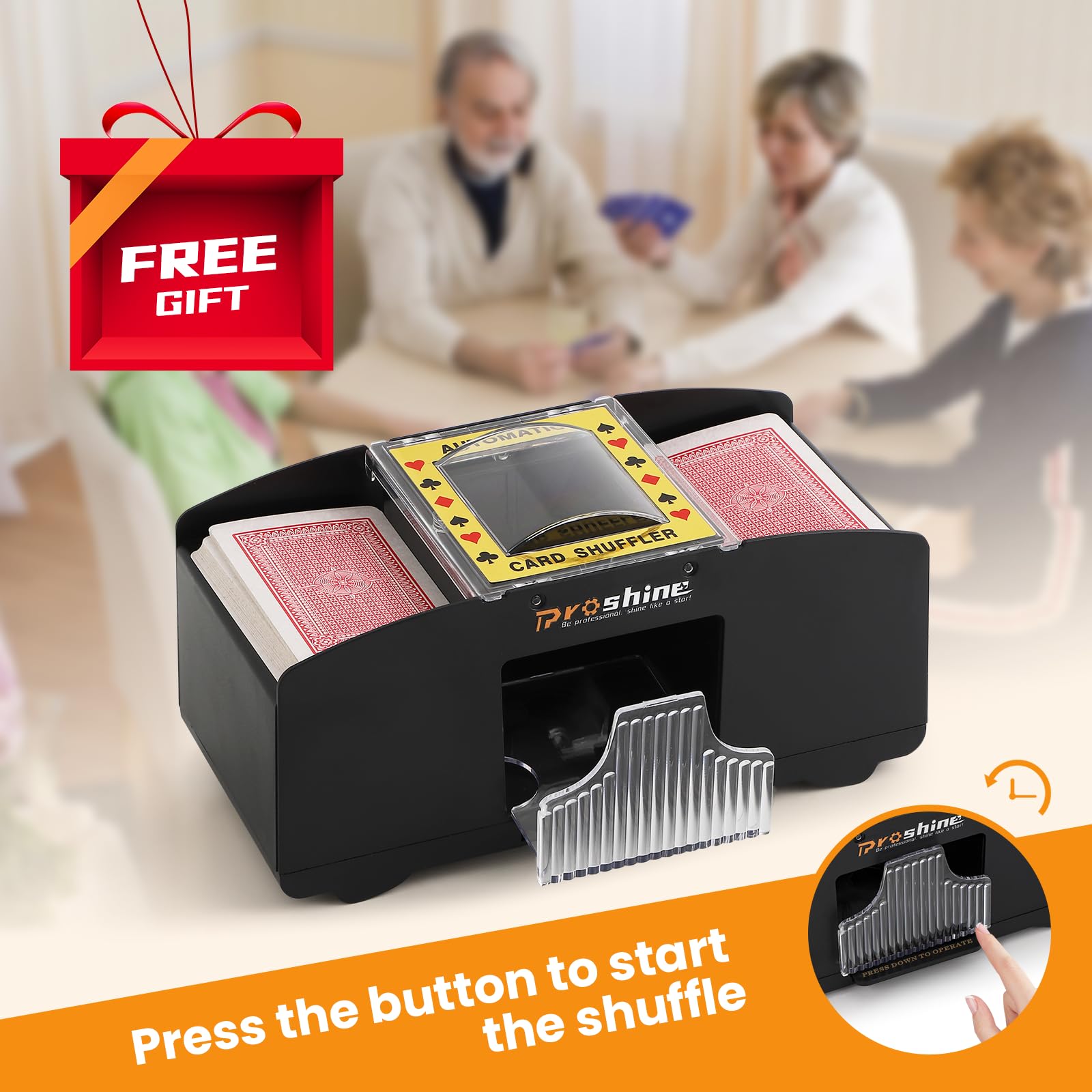 Automatic 360° Rotating Card Dealer Machine with Built-in Card Shuffler - Includes 2 Decks of Professional Playing Cards - Perfect for Texas Hold'em, Poker Nights, Casino Parties & Card Game Enthusiasts
