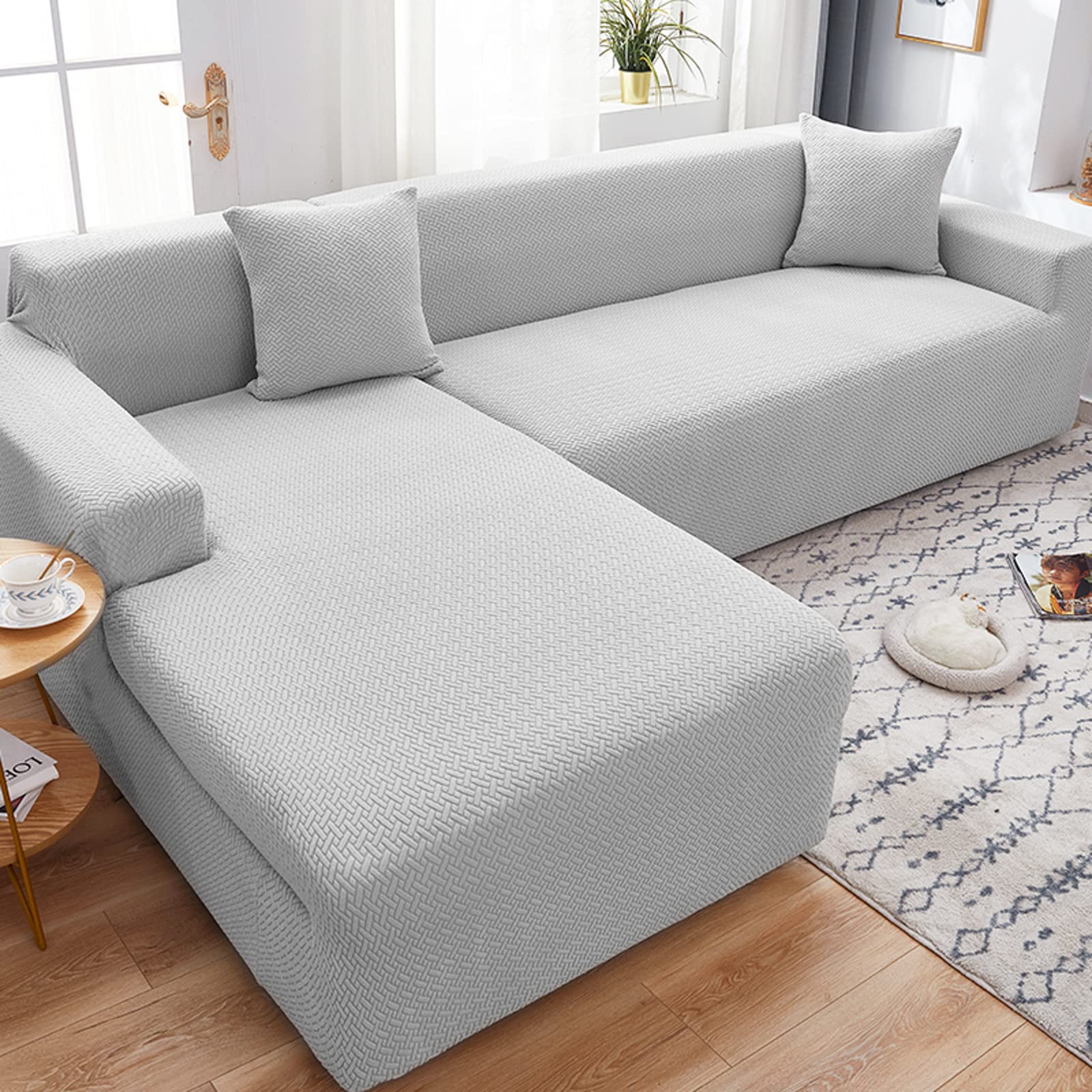 Stretch Solid Color Sofa Slipcover - Stain Resistant Couch Cover Protector for Sectional, Loveseat & 1-Seater Chairs (Fits 35-55