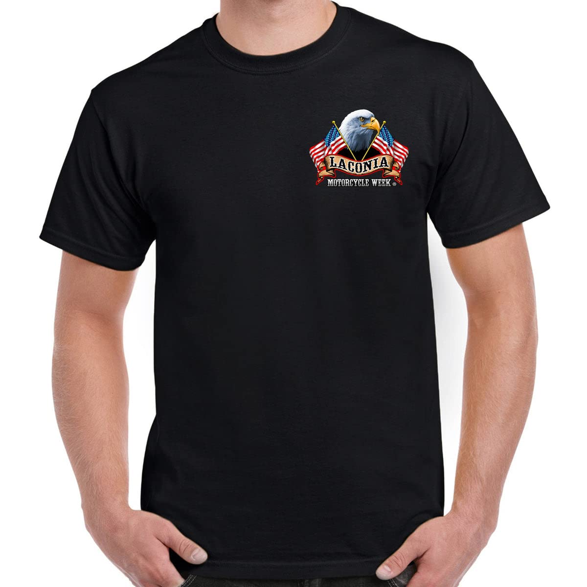 Biker Life Clothing 2022 Laconia Motorcycle Week America Strong T-Shirt - Premium Motorcycle Apparel for Riders & Biker Enthusiasts - Perfect for Bike Rallies, Road Trips & Casual Wear