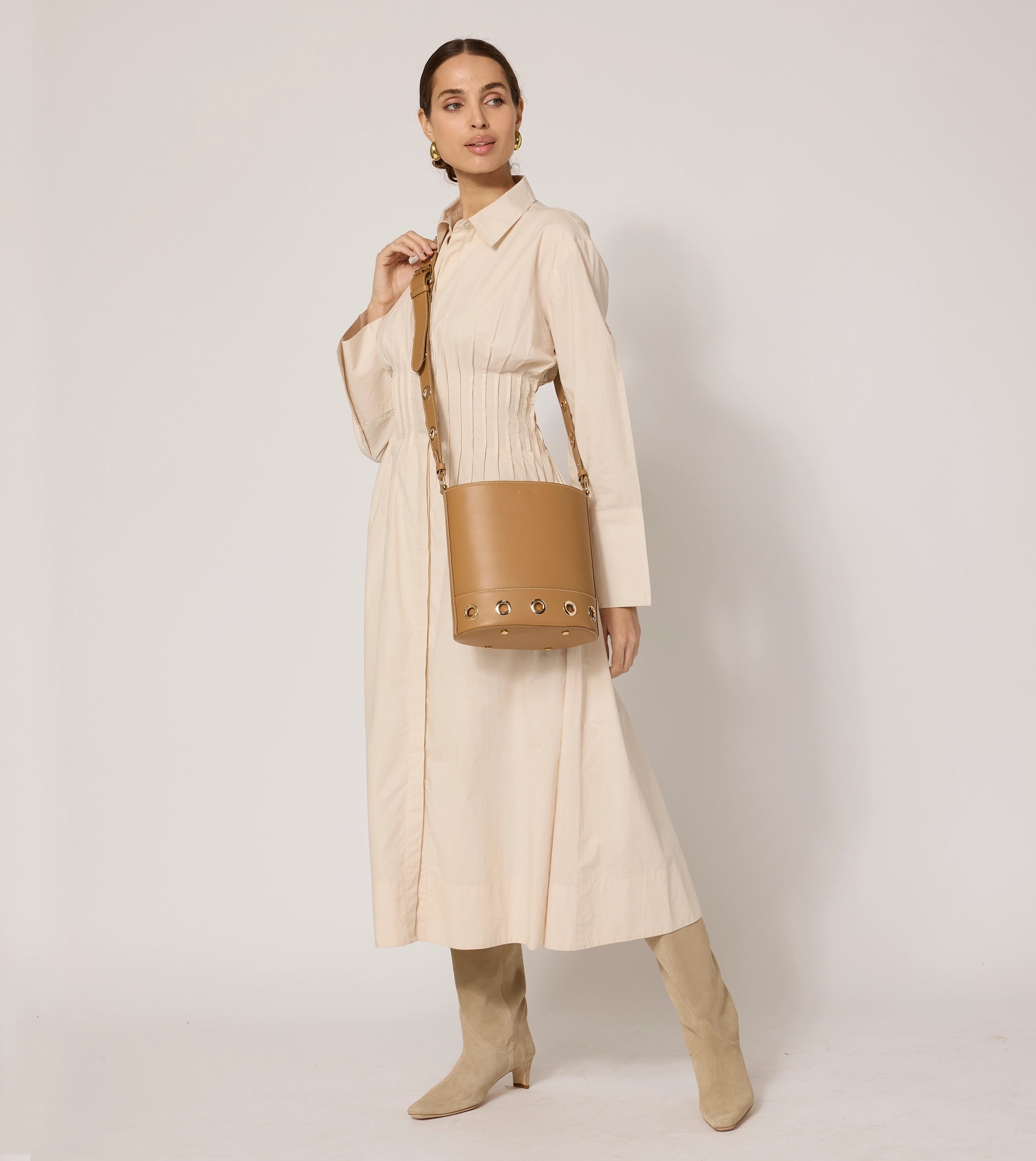 Rochelle Genuine Leather Bucket Bag in Caramel - Stylish Crossbody Purse for Women, Perfect for Work, Travel & Everyday Use