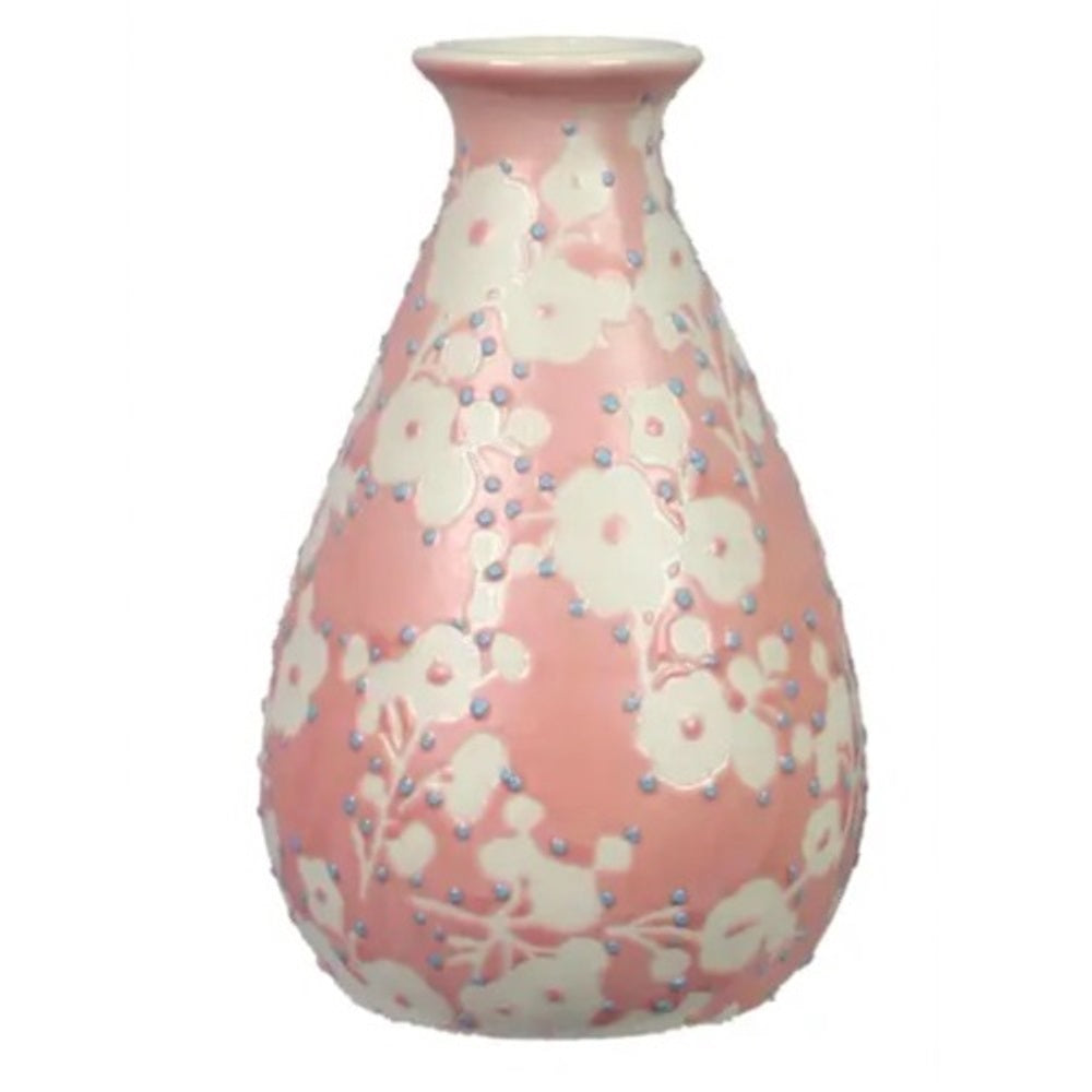 Elegant Pink Floral Stoneware Vase - Handcrafted Ceramic Home Decor for Living Room, Dining Table & Wedding Centerpieces
