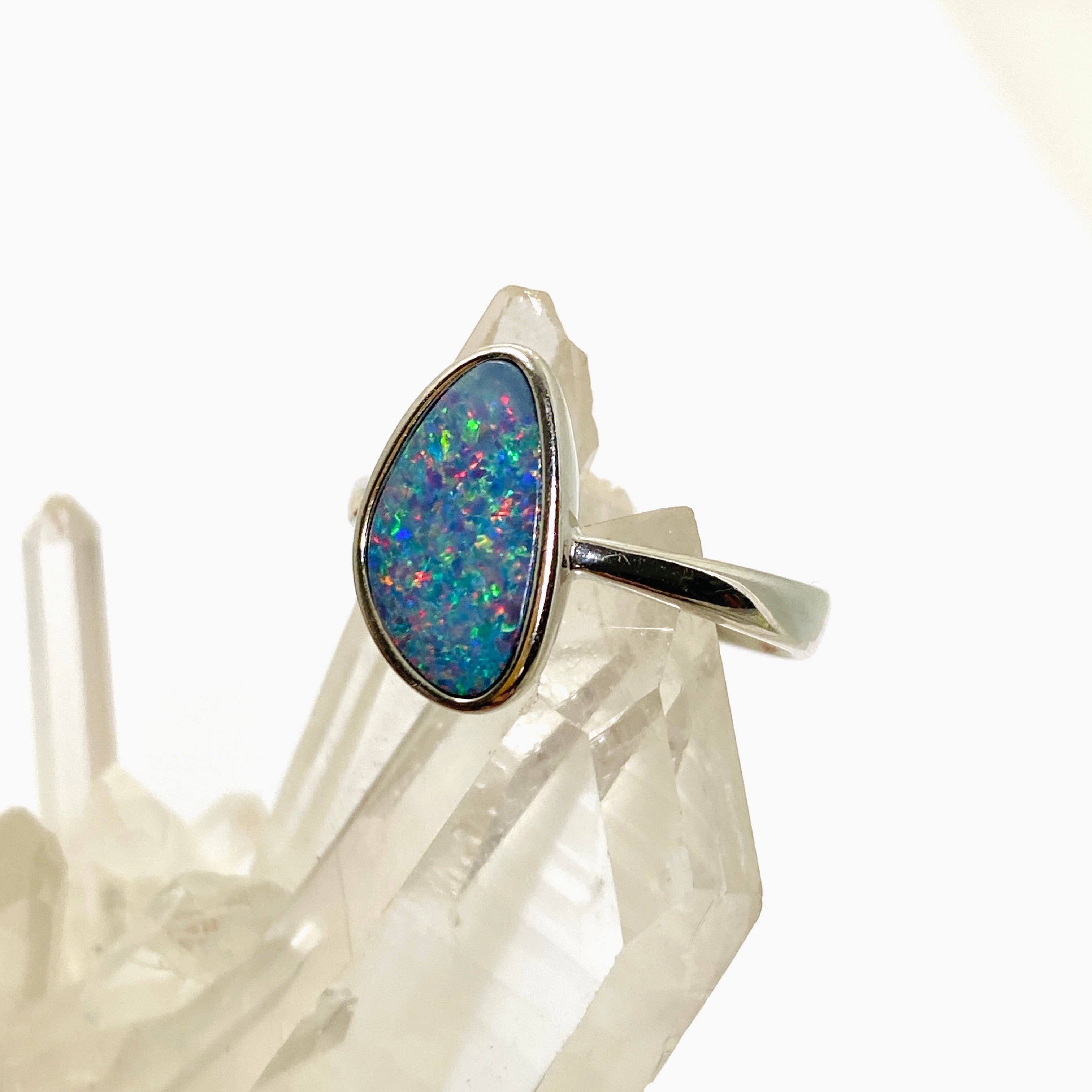 Opal Doublet Freeform Cabochon Ring - Size 7 (Coober Pedy Origin) | Natural Gemstone Jewelry for Women | Perfect for Weddings, Anniversaries & Special Occasions