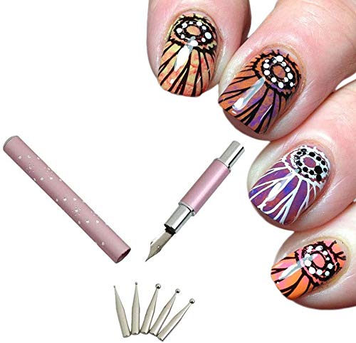 Atricure Nail Art Calligraphy Pen Set - 5 Different Size Replacement Tips for DIY Nail Drawing, Round & Flat Painting, Professional Liner Nail Tools - Perfect for Manicure, Nail Salon & Home Nail Art Design