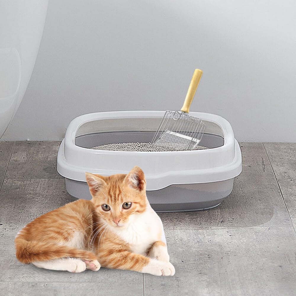 Premium Metal Cat Litter Scoop with Heavy Duty Design & Beech Wood Handle - Durable Litter Box Scooper with Speed Sifter for Quick Cleaning - Perfect for Multi-Cat Homes & Large Litter Boxes