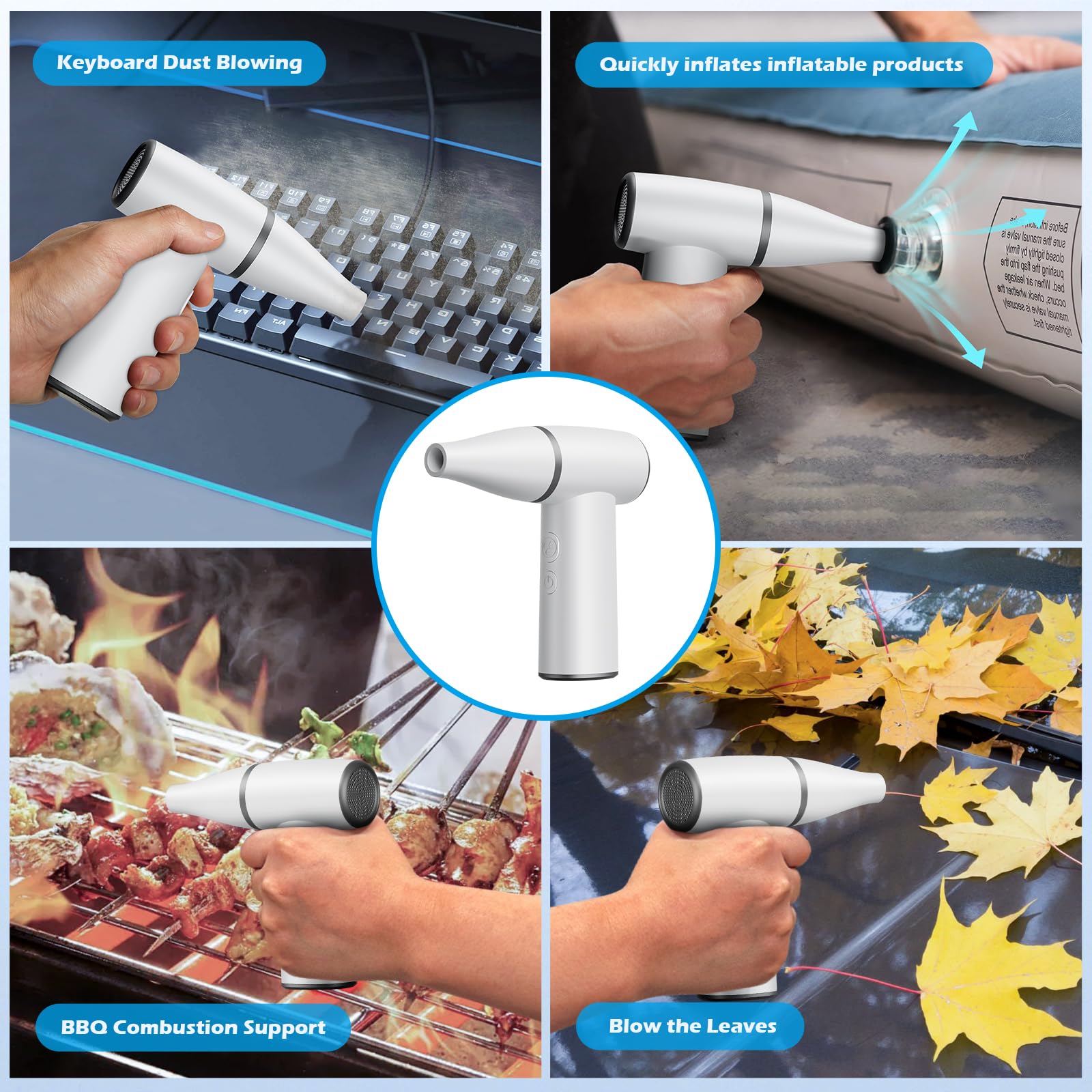Cordless Electric Air Blower - 180,000 RPM High Speed, 4-Speed Modes, 3300mAh Rechargeable Battery | Powerful Compressed Air Duster for Computer Keyboards, Electronics, Car Detailing & Home Cleaning