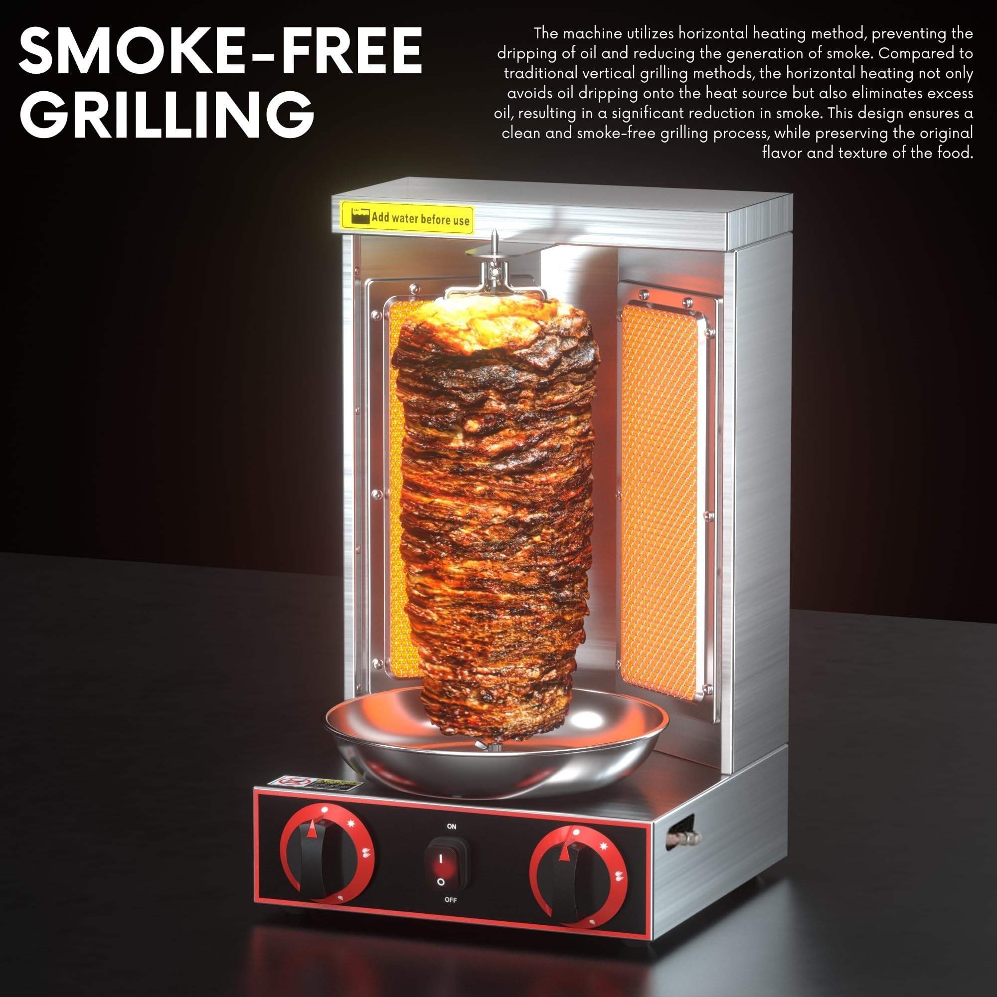 Commercial & Home Use Shawarma Machine - 2 Burner Vertical Doner Kebab Grill - 110V Propane Gas Stainless Steel Broiler - Perfect for Restaurants, Food Trucks & Home Kitchens