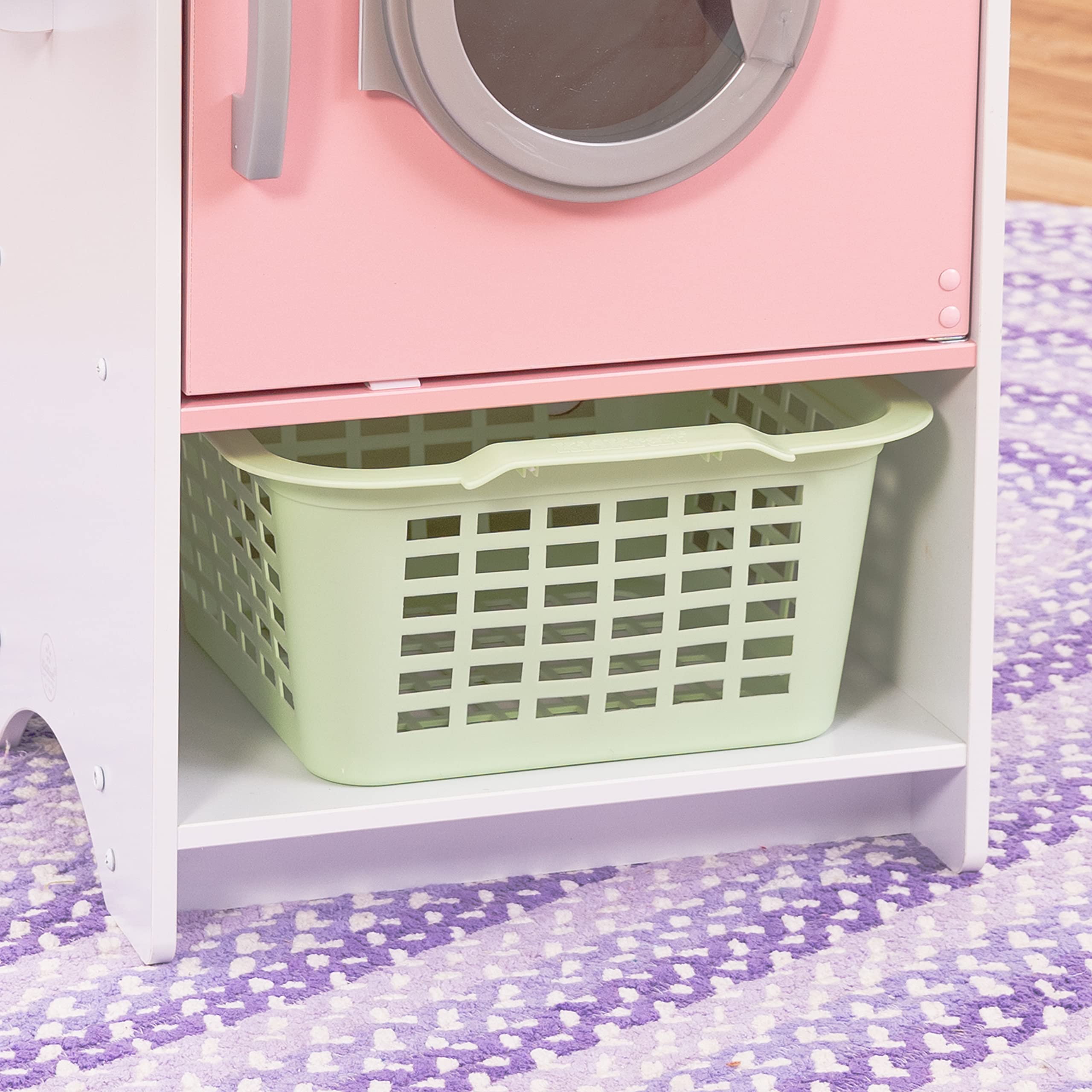 KidKraft Wooden Laundry Playset for Kids - Pretend Play Washer & Dryer Toy with Iron, Basket & Stackable Design - Pastel Color - Educational Gift for Toddlers Ages 3+ - Perfect for Imaginative Play, Role-Playing & Preschool Learning Activities