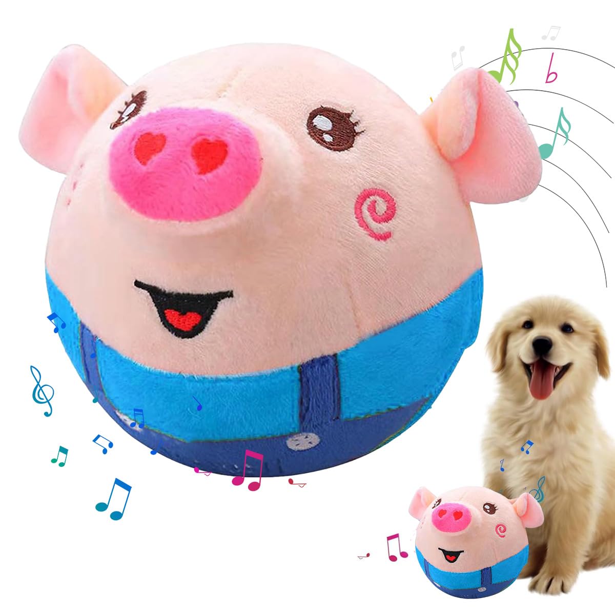 Interactive Moving Pet Plush Toy - Bouncing Ball Dog Toy with Sound for Small Dogs & Cats | Blue Pig Design | Fun Playtime & Exercise for Indoor Pets