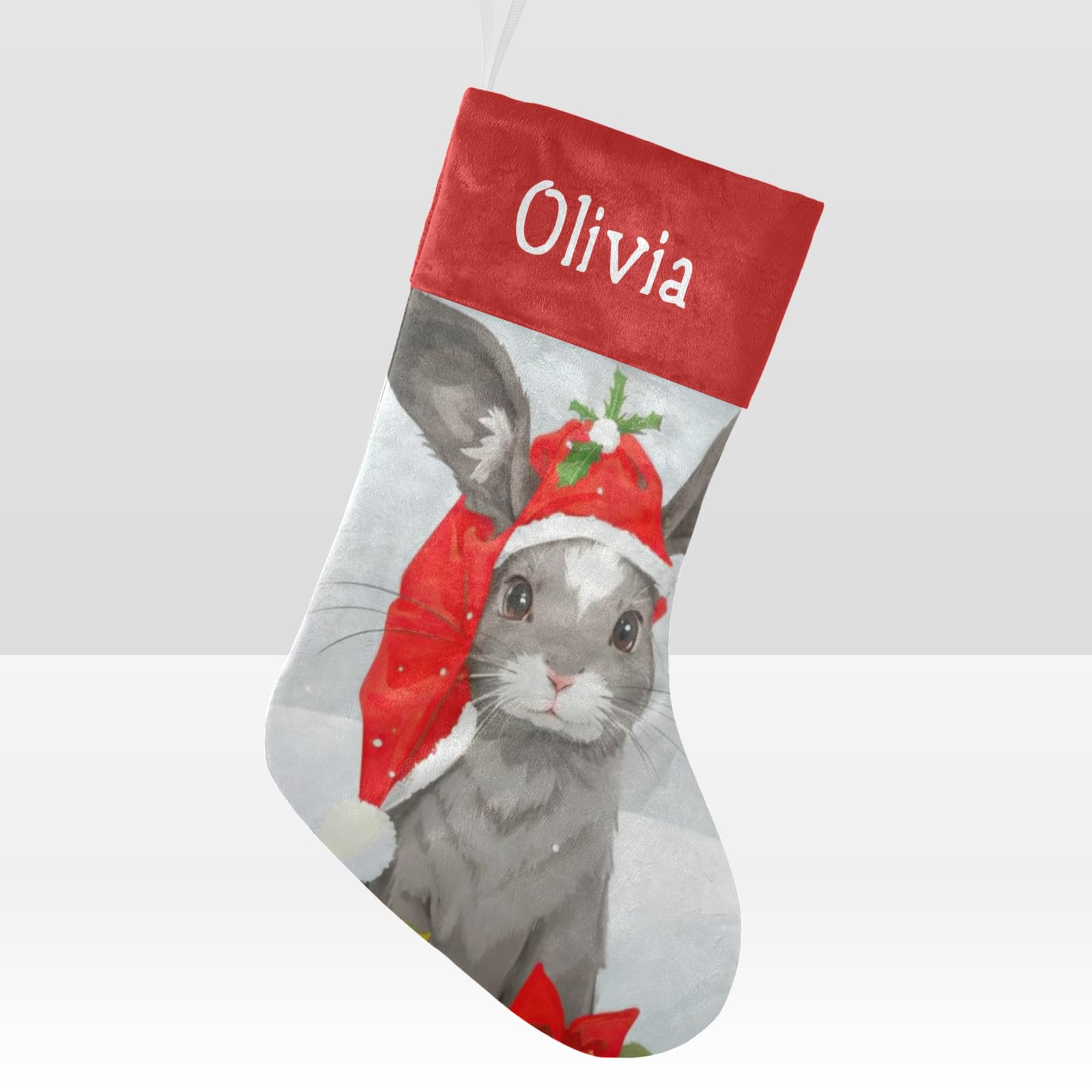 Personalized Christmas Stockings with Name - Cute Bunny Rabbit Design for Family Holiday Decorations - Xmas Gift for Kids & Adults (17.52 x 7.87 Inch) - Perfect for Fireplace Mantel, Christmas Tree Decor & Festive Home Styling