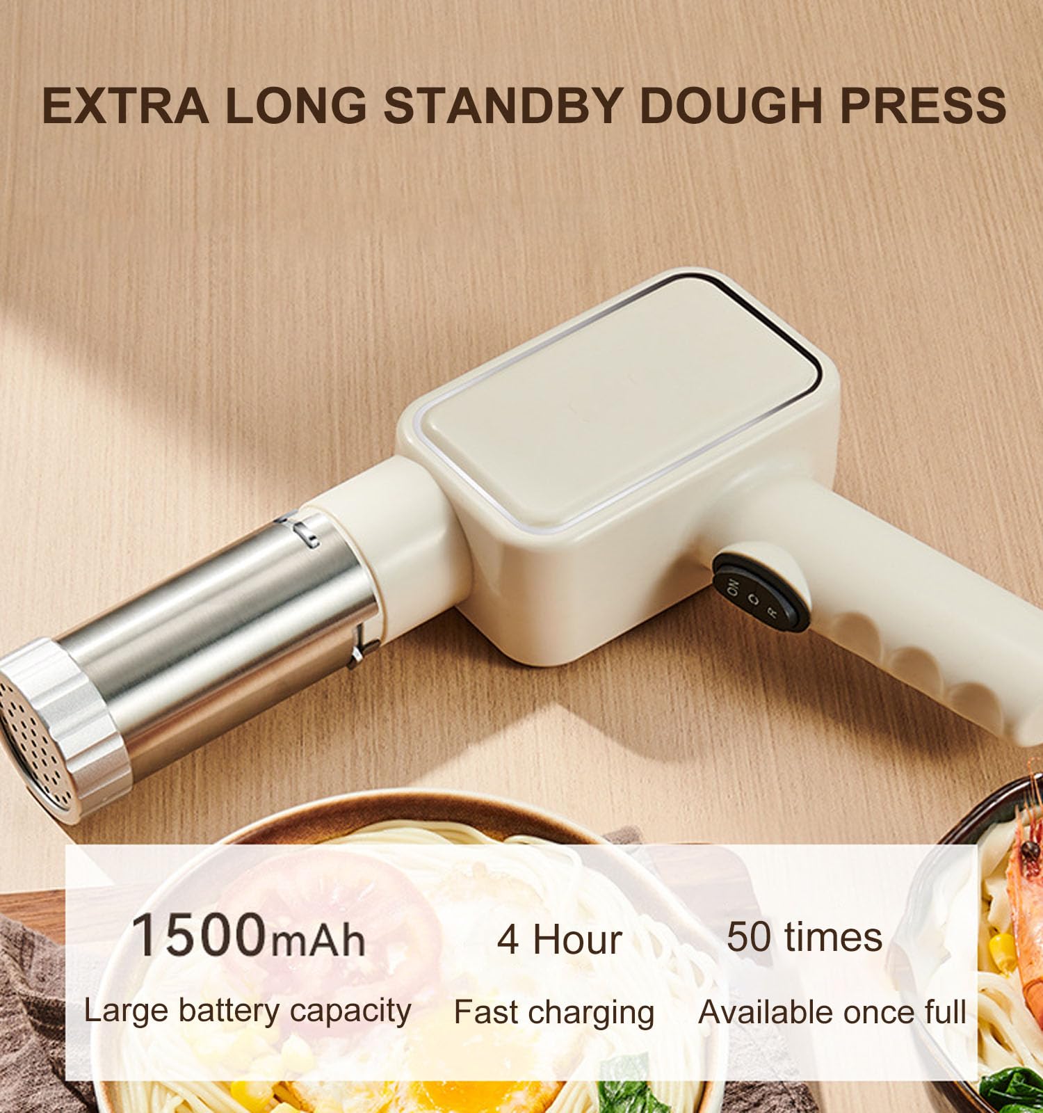 Portable Electric Pasta Maker Machine with 5 Molds - Handheld Automatic Pasta Gun for Homemade Noodles, Ramen & Pasta | Cordless Kitchen Appliance for Easy Pasta Making at Home | Perfect for Italian Cuisine, Family Dinners & Quick Meals