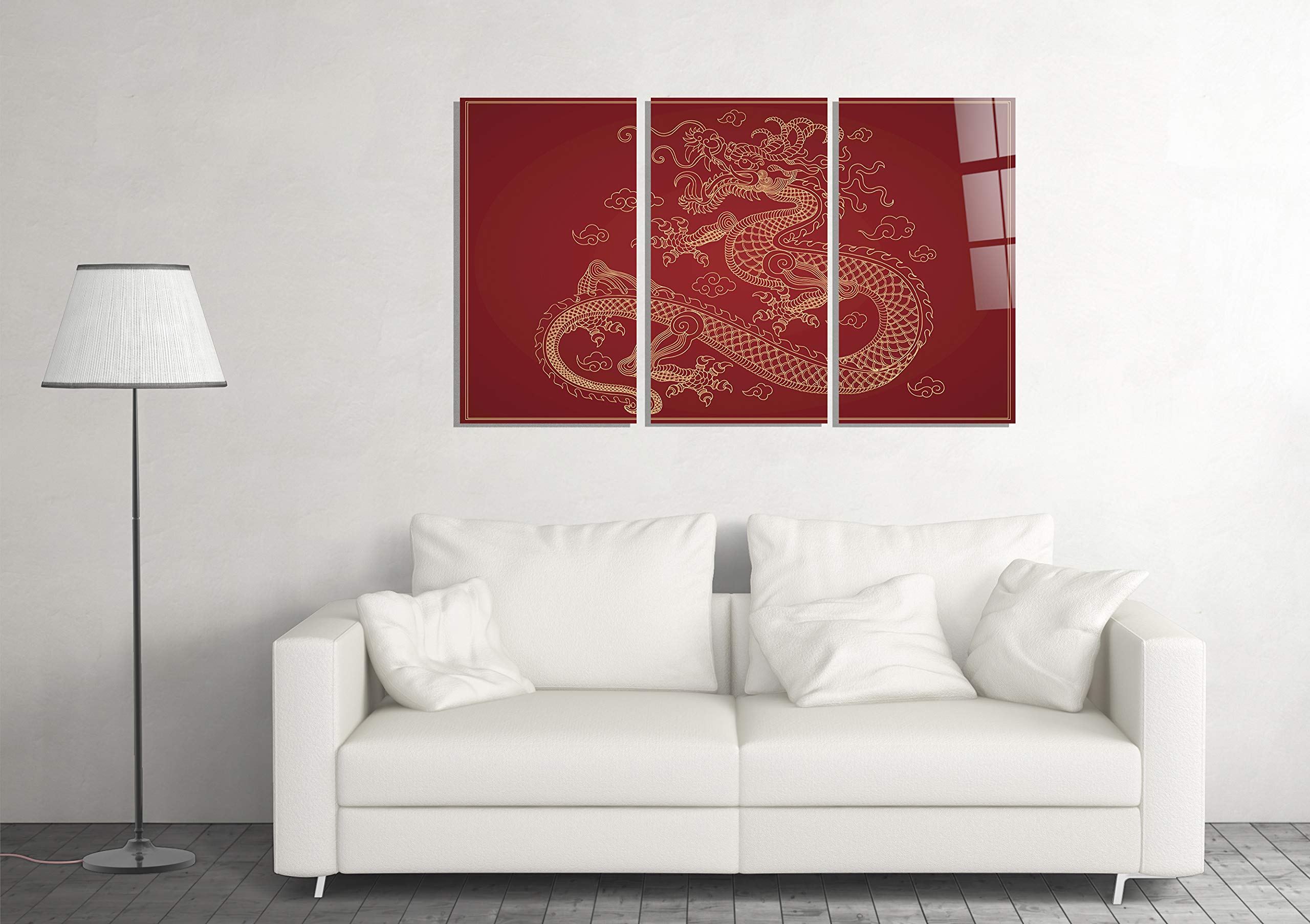 Chinese Dragon Wall Art Print - Tempered Glass Decor for Home & Office - Feng Shui Gift for Living Room, Bedroom, or Office Space
