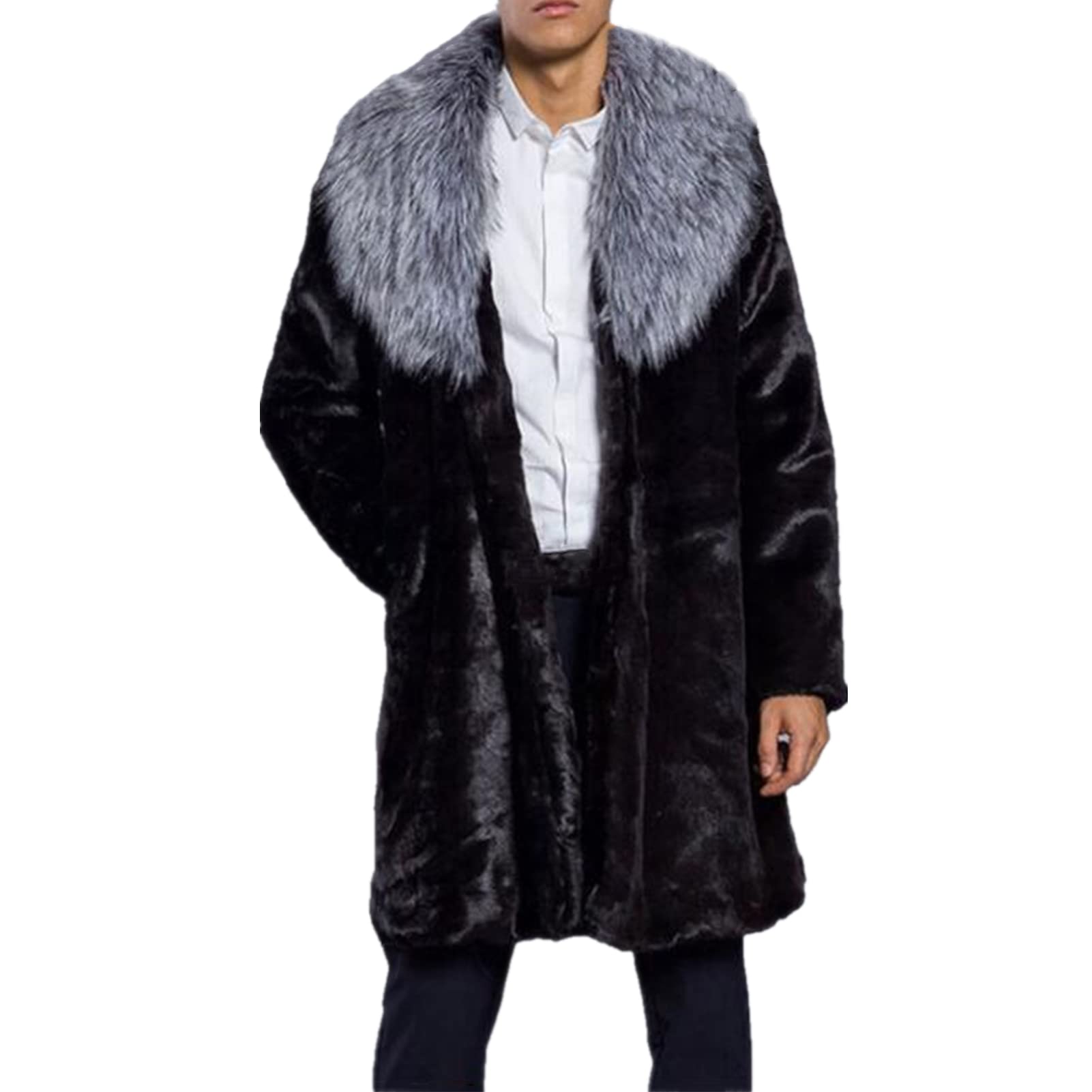 Men's Winter Long Sleeve Faux Fur Parka Jacket - Warm Turn Collar Overcoat for Cold Weather | Outdoor Activities, Snow Sports & Casual Wear