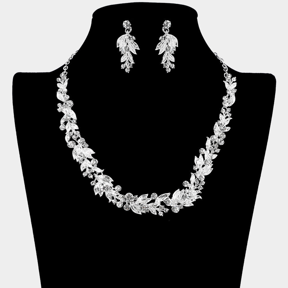 Elegant Clear Rhinestone & Leaf Necklace for Prom, Wedding, Party | Sparkling Crystal Pendant Jewelry for Women | Perfect for Evening Gala, Date Night & Special Occasions