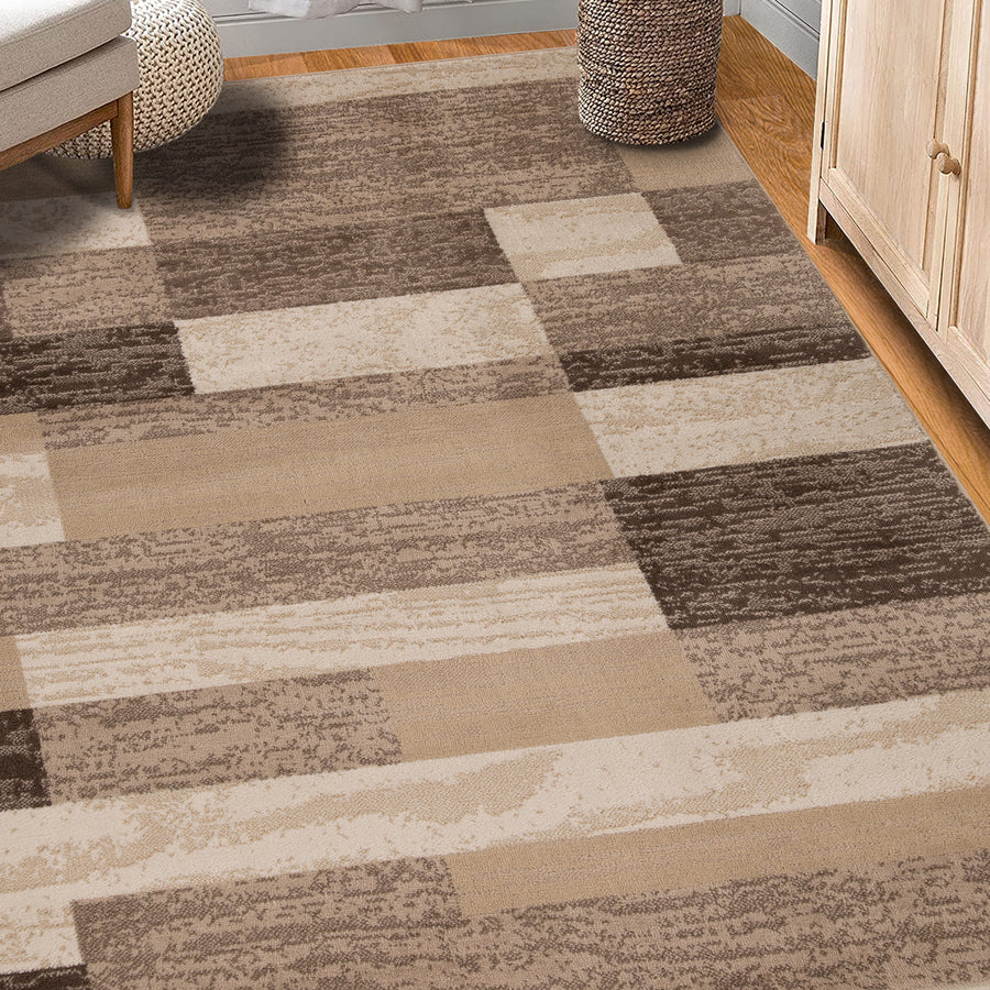 Stylish Rockwood Contemporary Geometric Patchwork Area Rug - Non-Slip Indoor Runner for Living Room, Bedroom & Office Decor