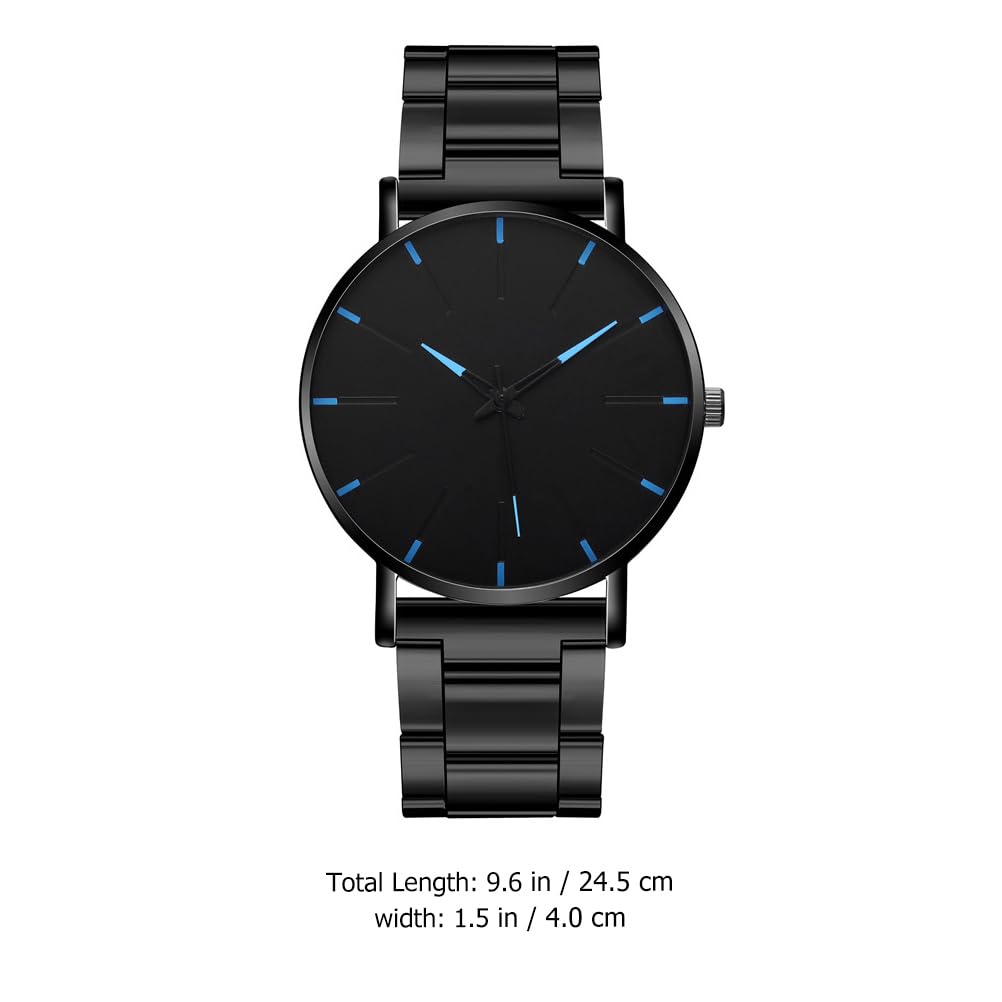 Ultra-Thin Stainless Steel Men's Watch - Black & Blue Casual Business Chronograph with Metal Strap | Waterproof Dress Watch for Office, Dating & Everyday Wear