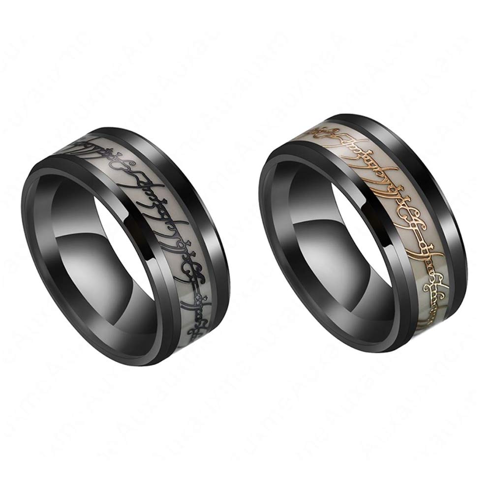 Glow in The Dark One Ring Band for Men & Women | 8mm Wide Stainless Steel Wedding Rings | Couples Matching Black Wedding Bands | Anniversary, Birthday & Holiday Gifts | Perfect for Nighttime Events & Romantic Occasions