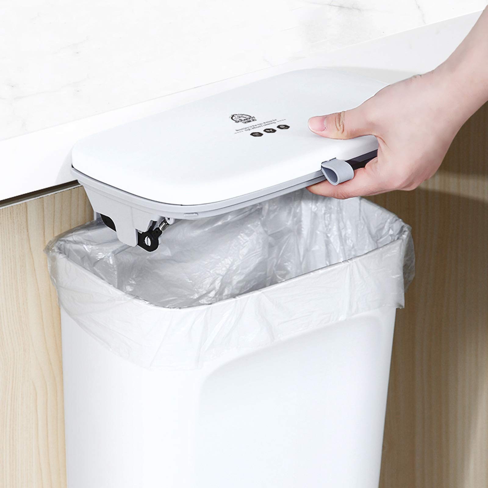 Wall Mounted Compact Trash Can with Lid - 9L Small Garbage Bin for Kitchen Cabinet, Drawer, Bedroom & Dorm - Space-Saving Waste & Compost Bin for Countertop, Office & Bathroom Organization