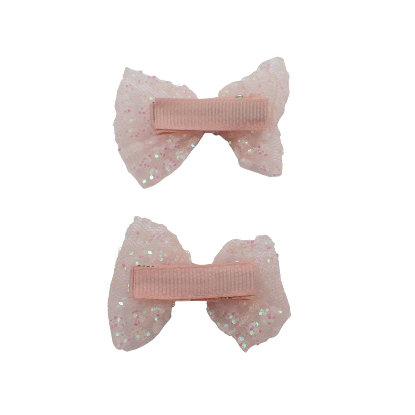 Topkids 2pc Hair Bows Set - Stylish Glitter Alligator Clip Hair Accessories for Girls, Women & Brides | Perfect for Weddings, Parties & Festivals (Nude Glitter)