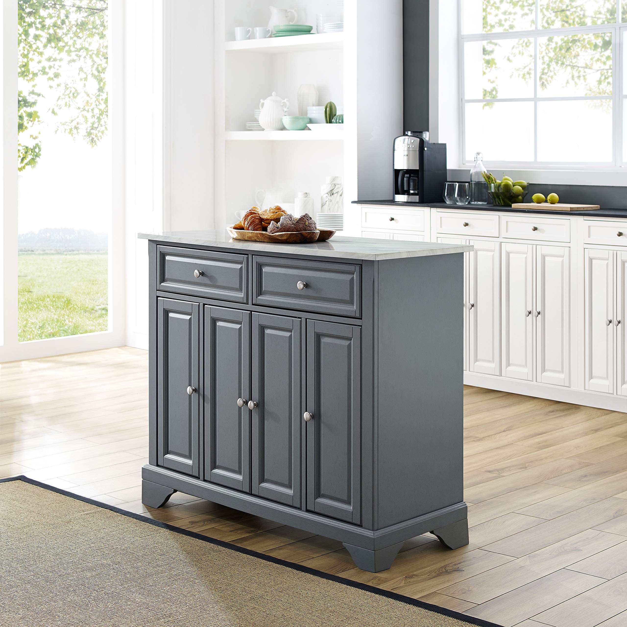 Crosley Avery Kitchen Island with Storage Shelves - Microwave Stand, Coffee Bar Station, Gray - Perfect for Small Kitchens, Breakfast Nooks & Home Bar Setups