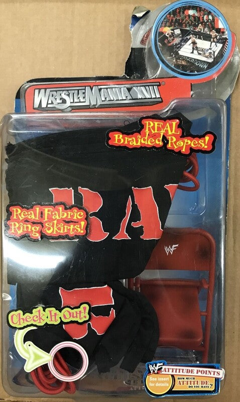2000 WWF Jakks Pacific Ring Gear Series 1: Raw Set with Real Braided Ropes & Fabric Ring Skirts - Perfect for Wrestling Collectors & Display