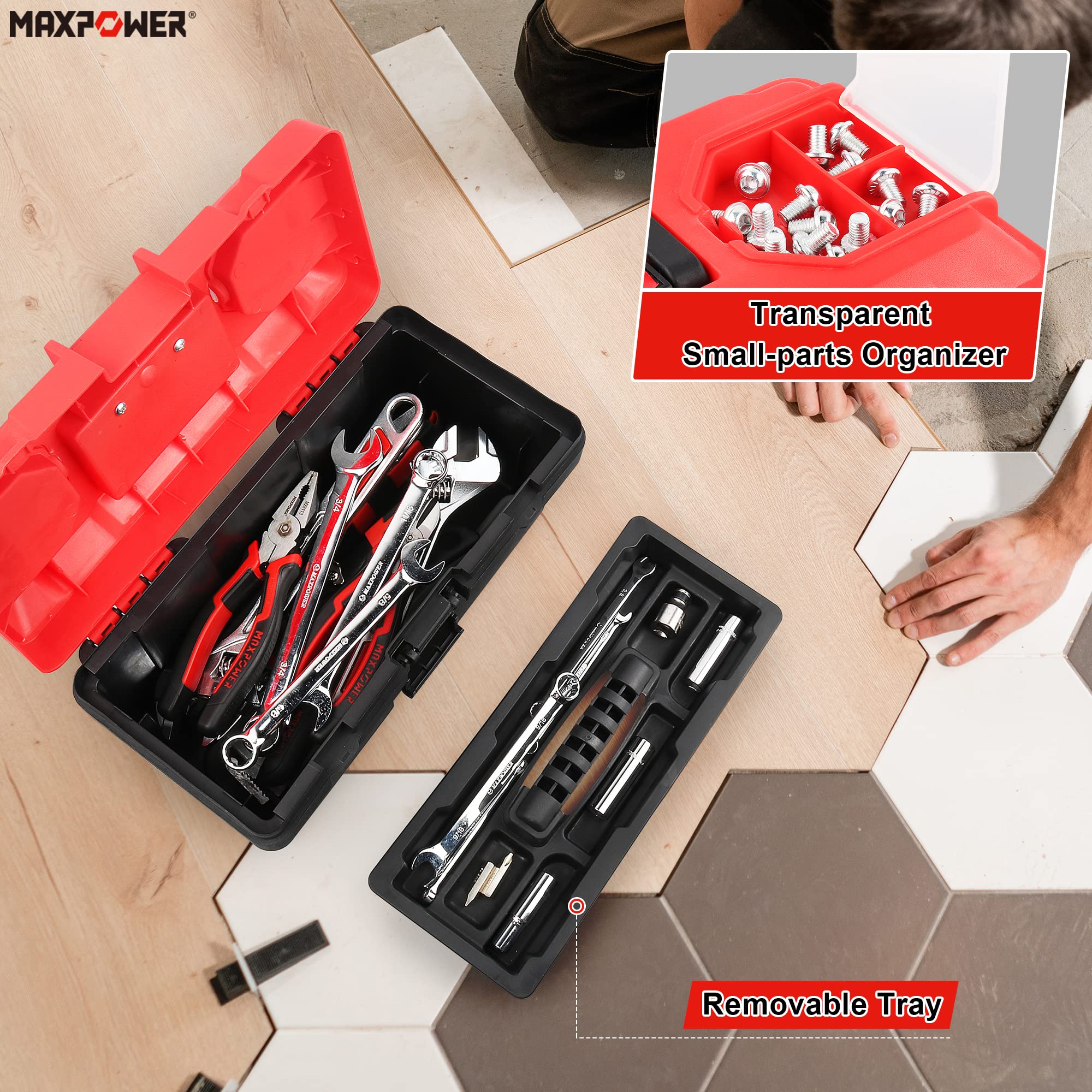 MAXPOWER 17 Inch Heavy Duty Metal Tool Box & 14 Inch Durable Plastic Tool Box Set - Perfect for Home, Garage, Workshop, and Job Site Organization