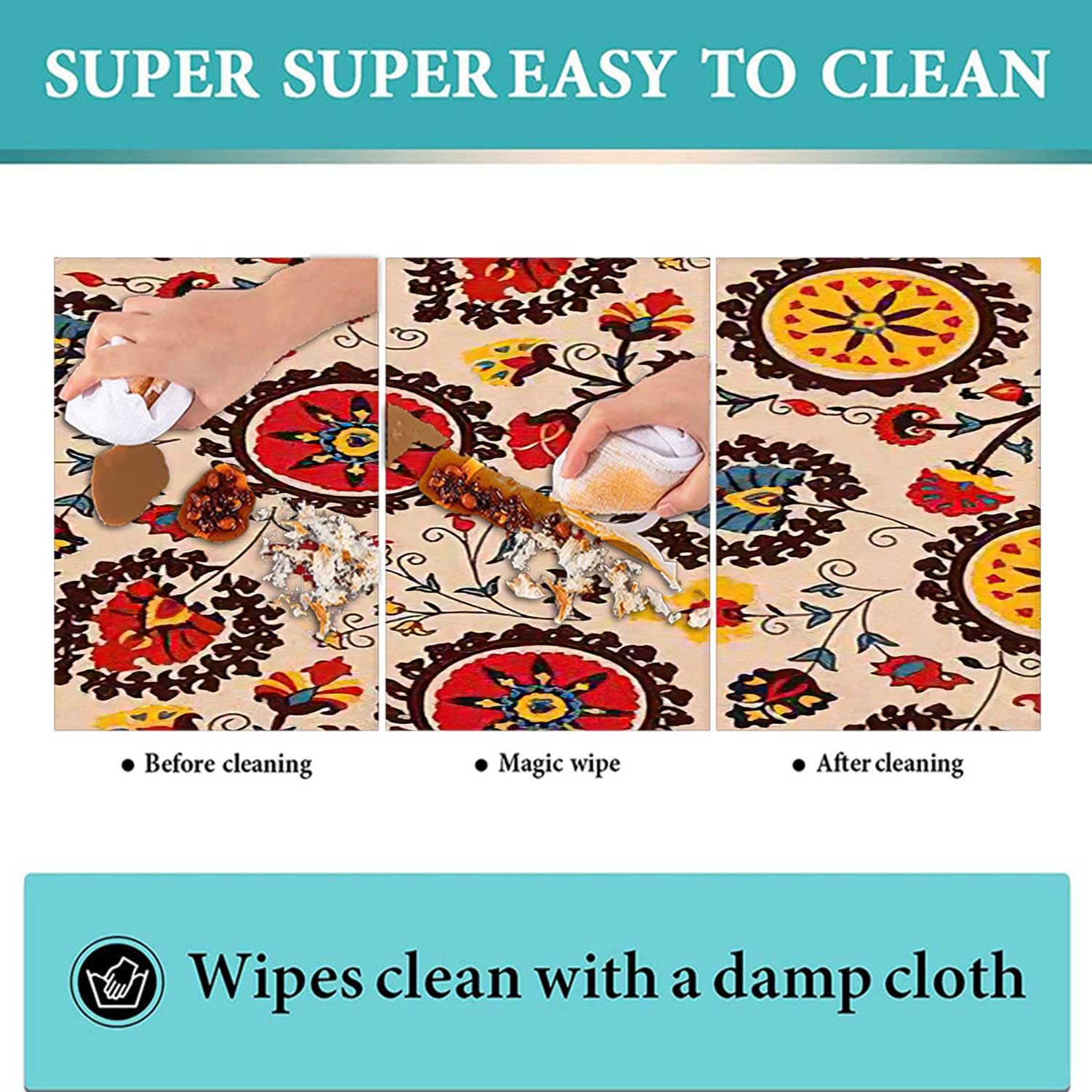 Boho Sunflower Oval Fitted Tablecloth - Waterproof Wrinkle-Resistant Elastic Edge Table Cover for 48