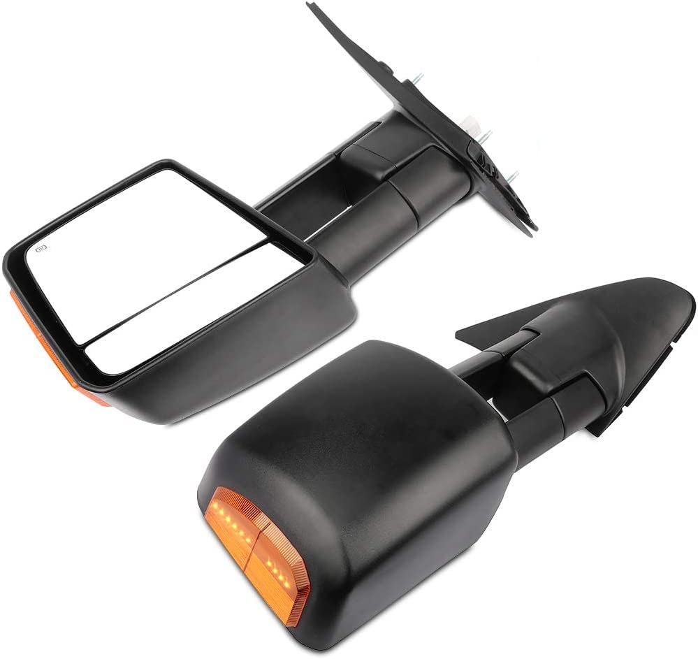 CCiyu Black Power-Adjusted Heated Towing Mirrors with Turn Signal & Manual Folding - Compatible with 2007-2017 Toyota Tundra (LH Left & RH Right) - Perfect for Enhanced Visibility & Safe Towing