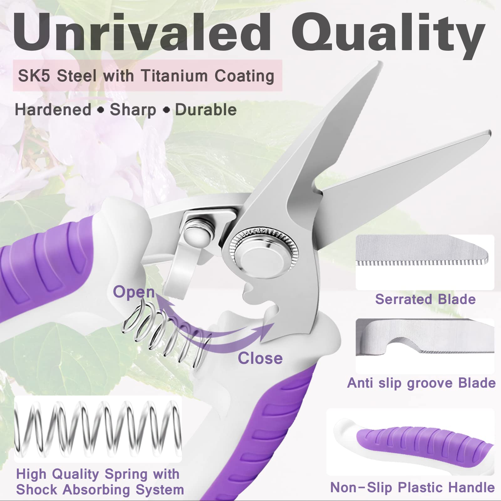 YANZI 3-Piece Garden Pruning Shears Set - Stainless Steel Bypass Hand Pruners, Tree Trimmers & Gardening Scissors for Plants, Flowers, Shrubs - Purple Gardening Tools Kit for Home Gardeners & Landscaping Professionals