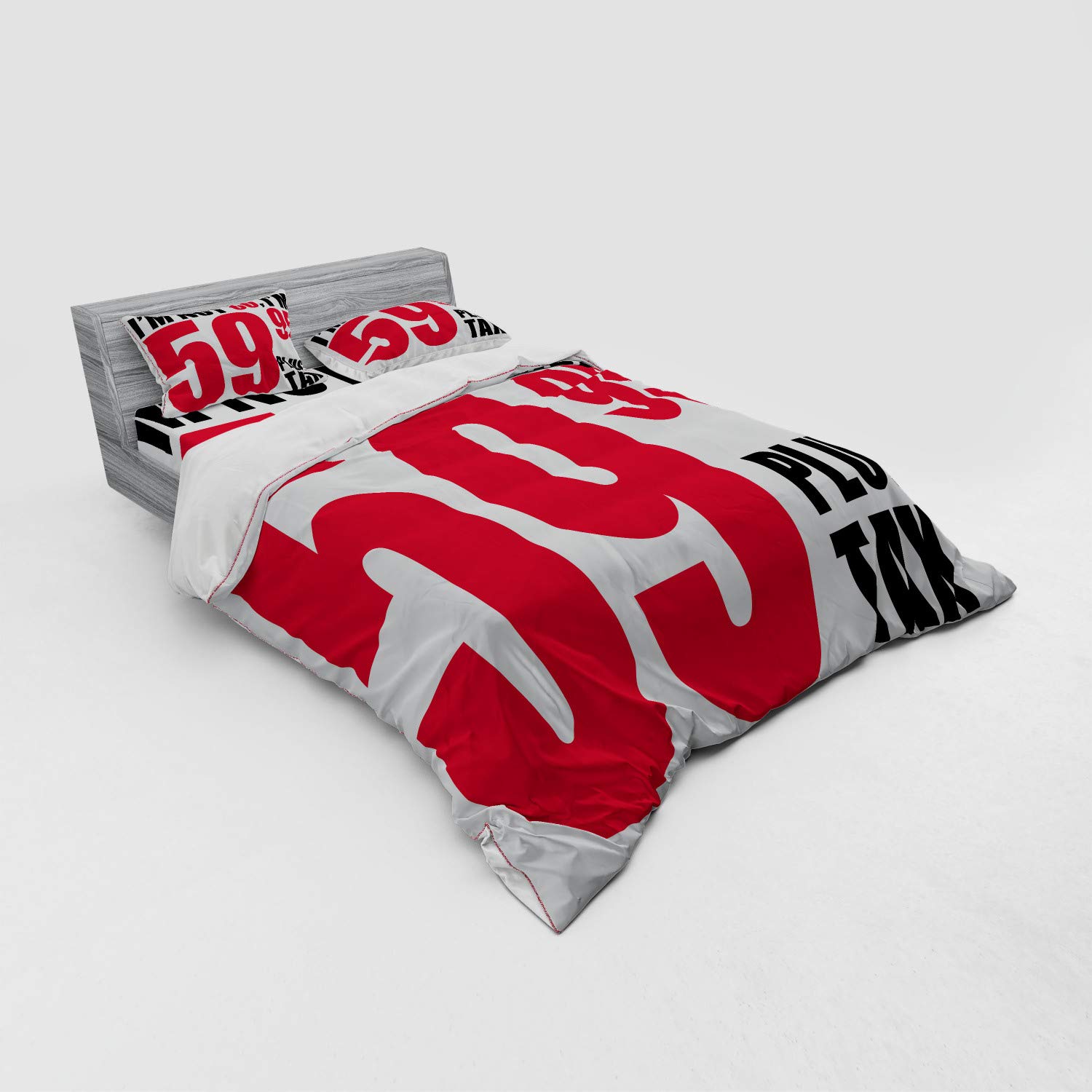 Ambesonne 60th Birthday Bedding Set - Funny Humorous Party Theme Duvet Cover with Birthday Words & Elderly Age Design - 4 Piece Queen Size Set Includes Shams & Fitted Sheet - Red & Black - Perfect for Milestone Celebrations & Themed Bedroom Decor