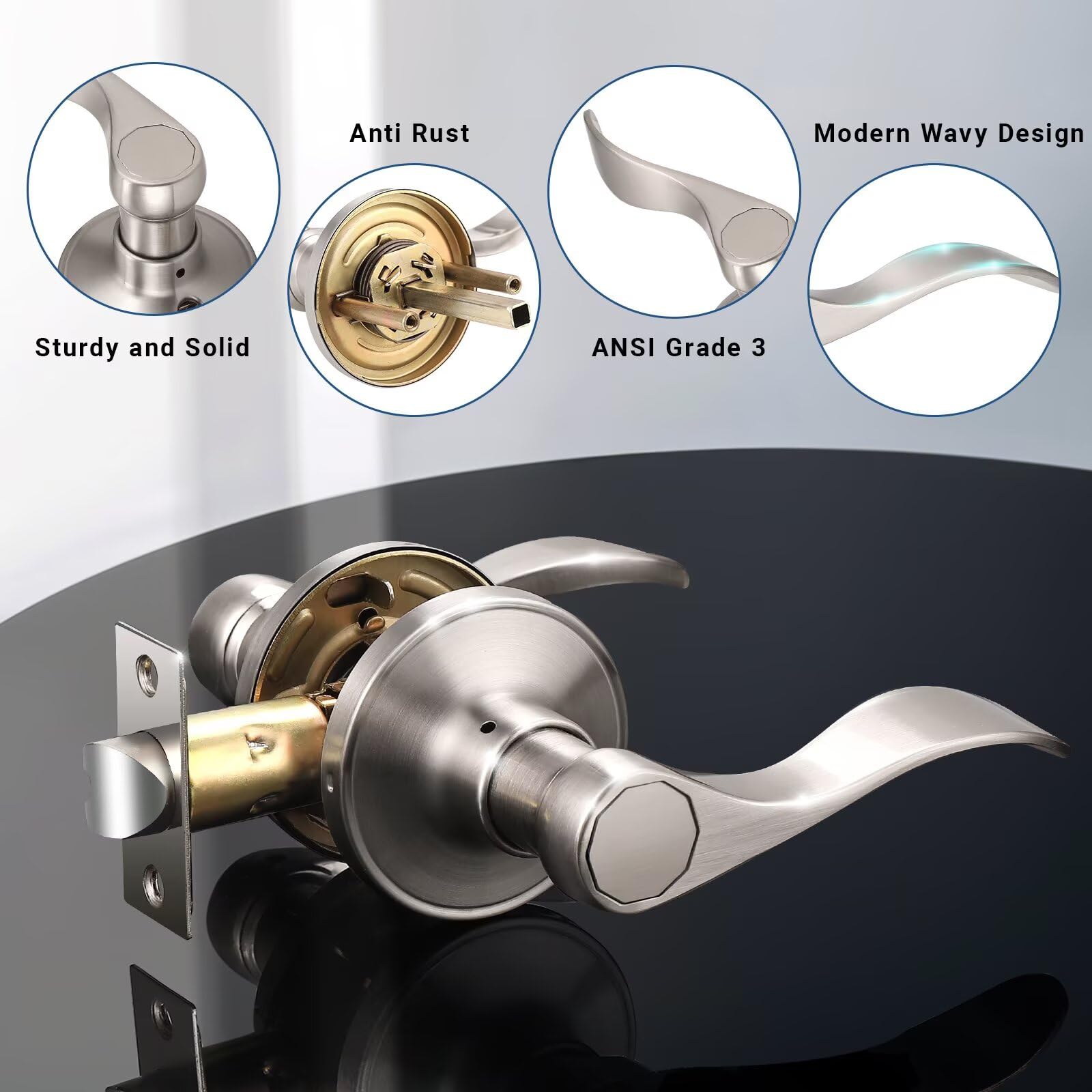 5 Pack Keyless Pantry Door Lock - Satin Nickel Closet & Interior Door Handle - Durable Zinc Alloy Construction - Perfect for Kitchen Cabinets, Storage Rooms & Child Safety