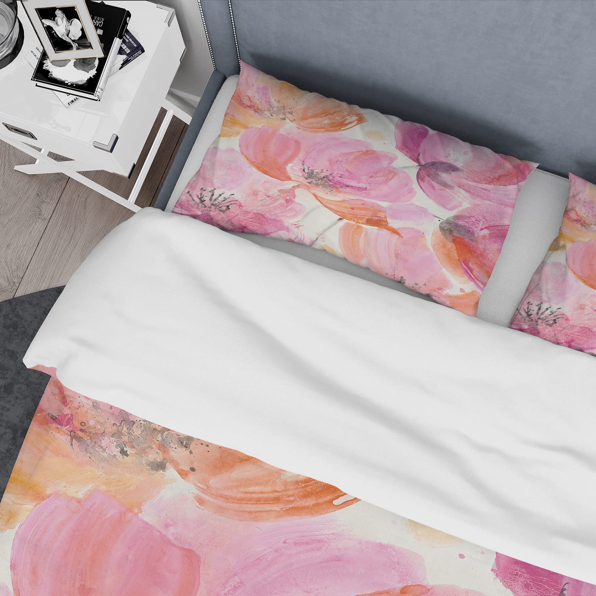 DesignQ Shabby Flower III Shabby Chic Duvet Cover Set - Pink Floral Twin Bedding (3-Piece) for All Seasons | Perfect for Boho Bedroom Decor & Guest Room Styling