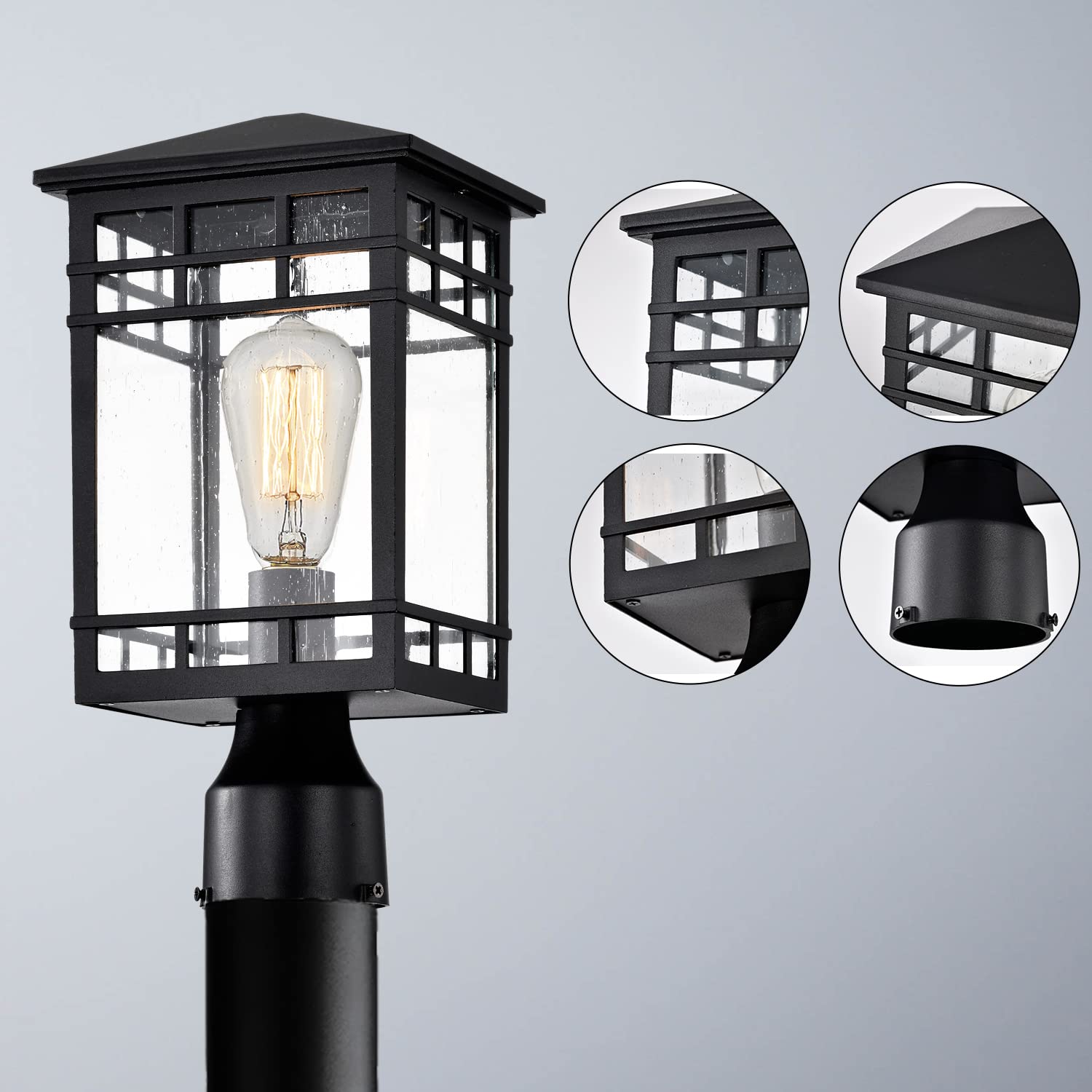 Outdoor Post Lights - Waterproof Aluminum Lamp Post Fixture with Seeded Glass for Walkway, Garden, Patio | Durable Exterior Lighting for Driveway, Yard & Landscape Decor