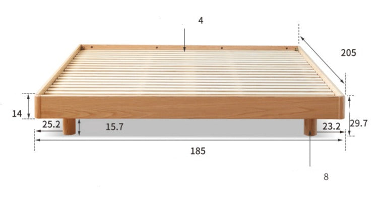 Solid Oak Wood Floating Platform Bed - No Headboard Modern Minimalist Bed Frame with LED Lights for Bedroom, Guest Room, or Studio Apartment