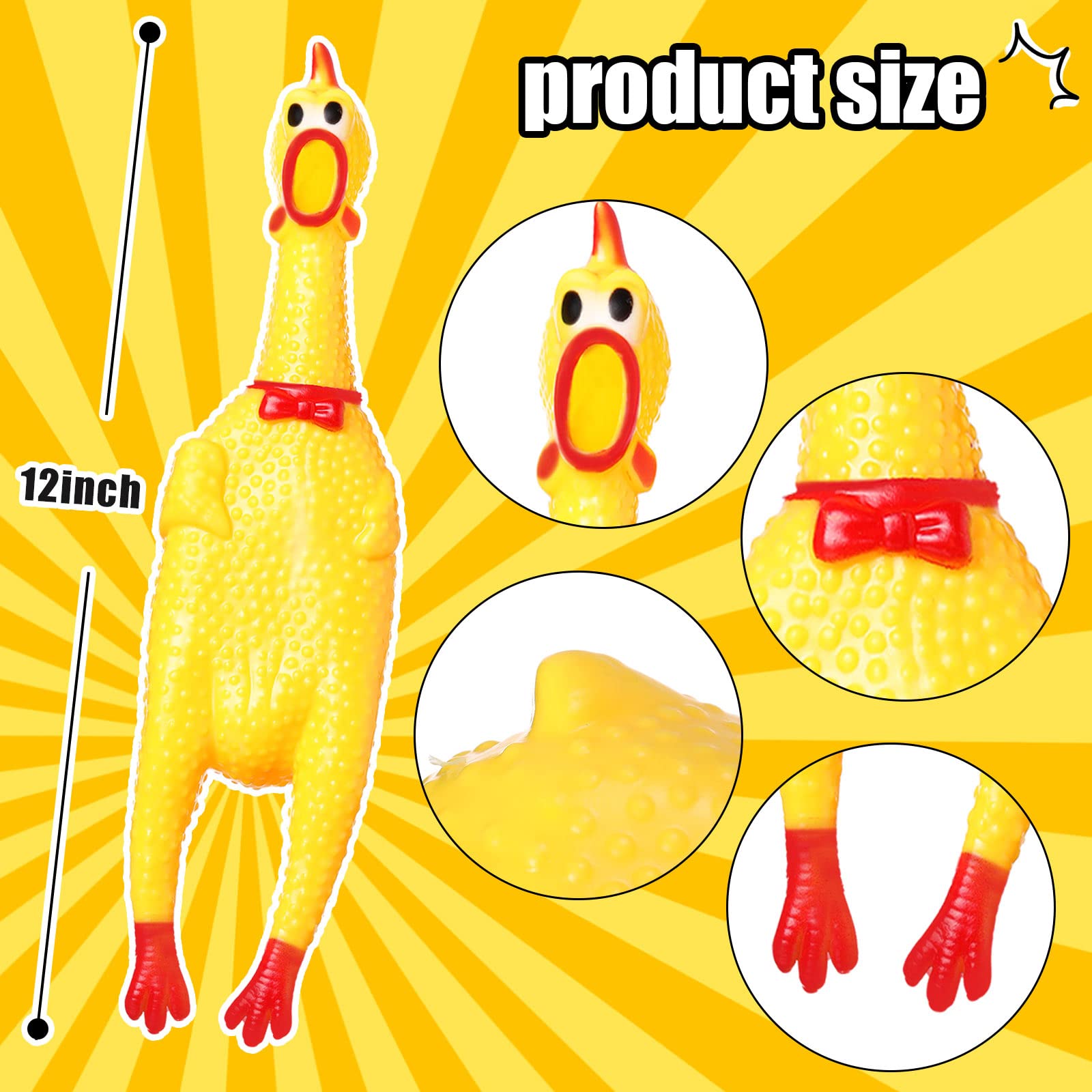 16 Pack Large Rubber Squeaky Chicken Toys - 12 Inch Yellow Pet Chew Toys for Dogs, Novelty Gag Gifts & Prank Supplies - Perfect for Dog Training, Party Favors and Practical Jokes