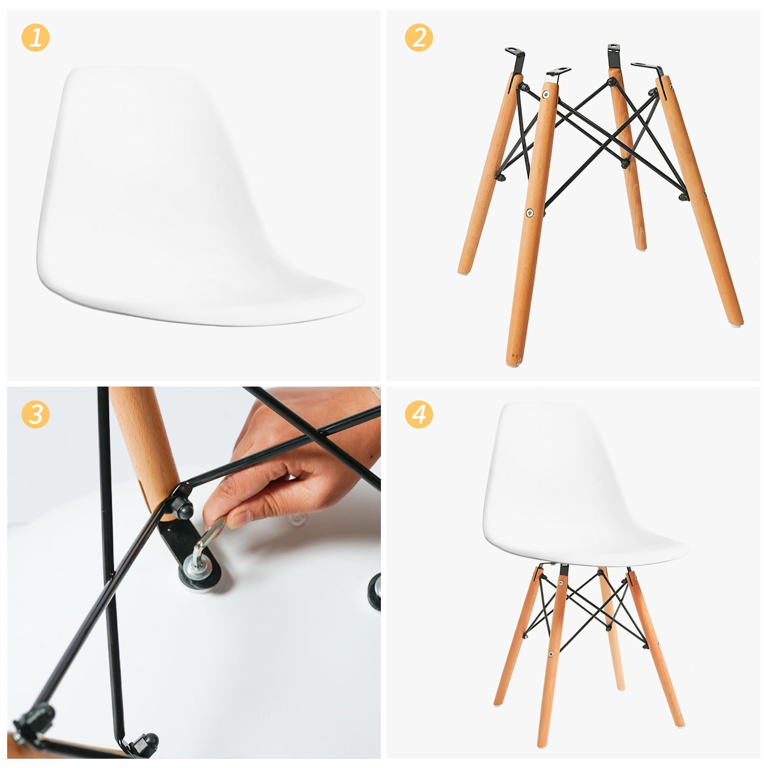 Modern Mid-Century Dining Chair - Set of 2 White Plastic Shell Chairs with Natural Wooden Legs for Kitchen, Dining Room, Bedroom & Living Room | Comfortable Lounge Seating for Home Decor & Entertaining