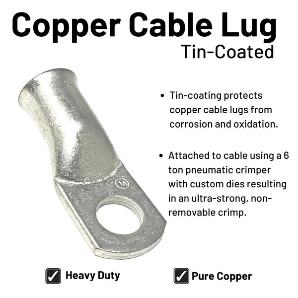 WindyNation 2/0 AWG Pure Copper Battery Cable - Black & Red Wire with Lug Connector Ring Terminals - Perfect for Marine, RV, Solar & Automotive Electrical Systems