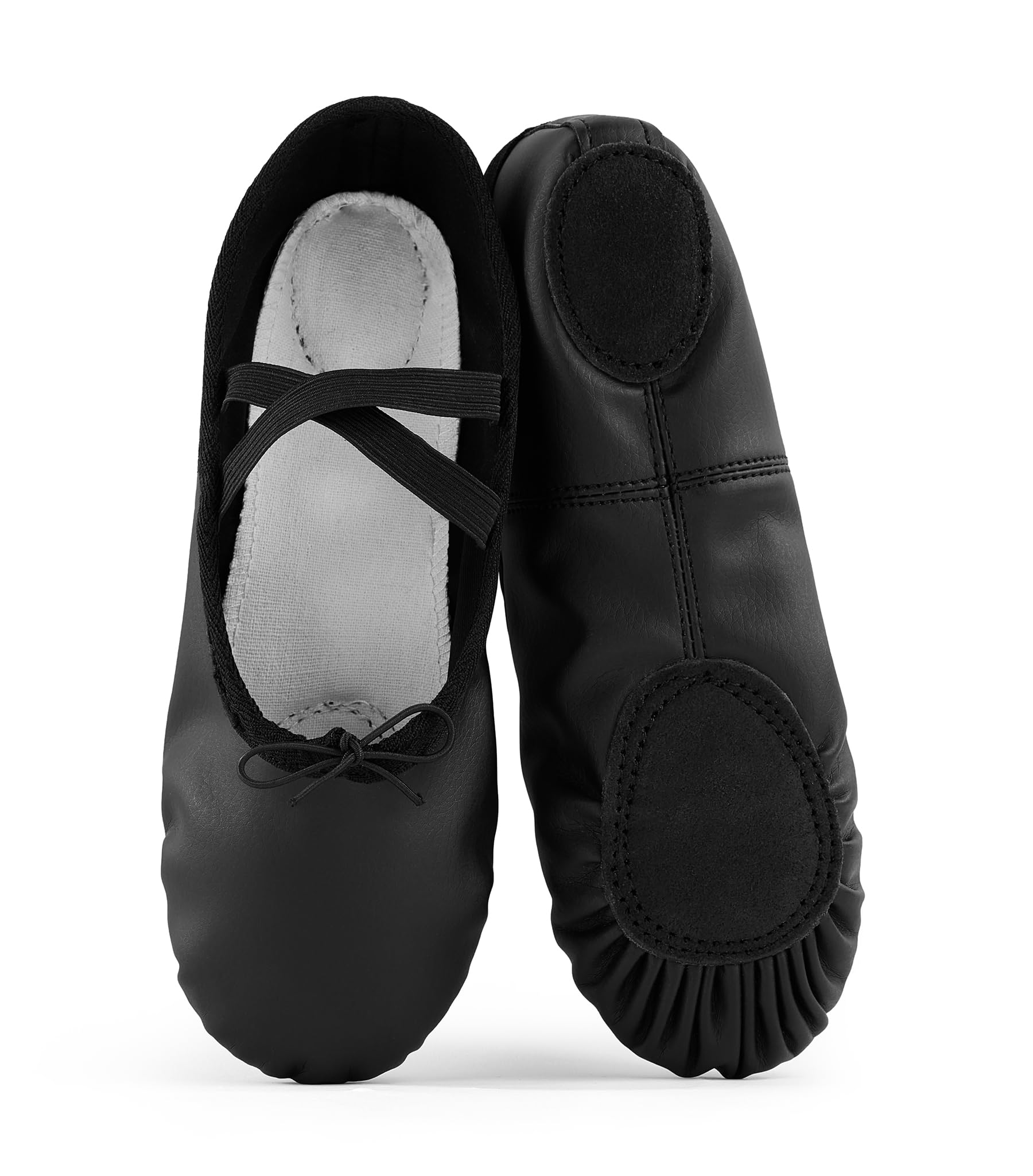 MissFiona Women's PU Leather Ballet Slippers - Split Sole Belly Dance Shoes for Adults - Comfortable Flat Dance Trainers for Ballet, Yoga, and Fitness Classes