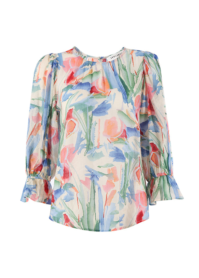 Stylish Watercolor Floral Print Short Sleeve Crewneck Blouse - Perfect for Summer Outfits, Casual Wear & Office Attire