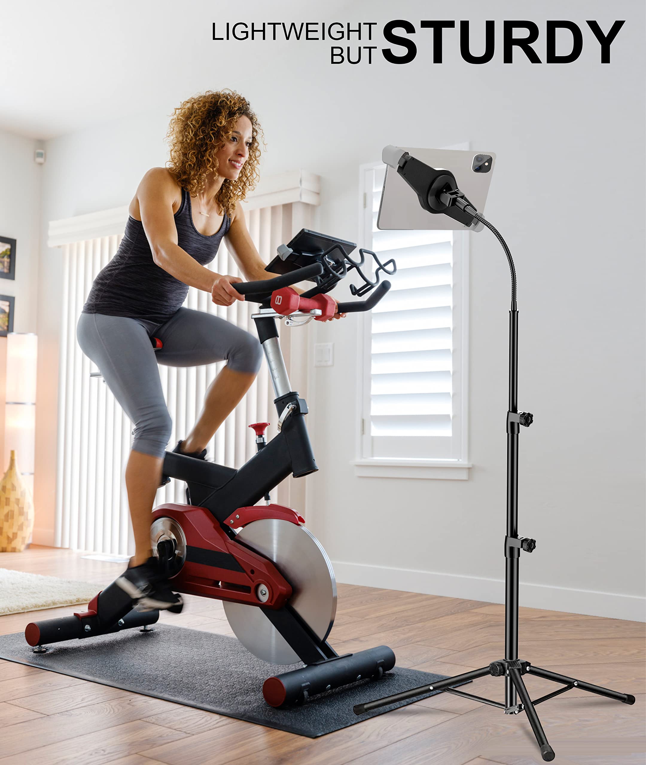 Adjustable Metal Gooseneck iPad Tripod Stand with 2 Holders - Compatible with iPad Pro 12.9, iPad Air, iPad Mini, Samsung Galaxy Tab & All 9.7-15 inch Tablets/Phones - Perfect for Home Office, Video Calls, Reading & Photography