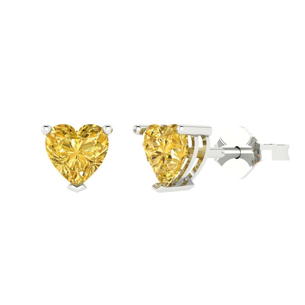 1.0 Carat Heart Cut Canary Yellow Simulated Diamond Stud Earrings in 14k White Gold - Anniversary Gift for Her, Push Back Design, Elegant & Romantic Jewelry for Weddings, Date Nights & Special Occasions